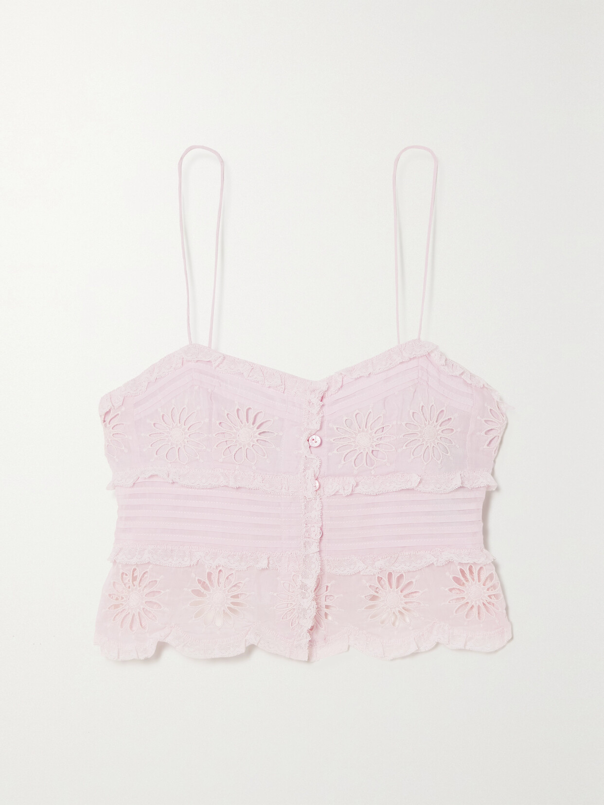 Isabel Marant Delphine Cropped Lace-trimmed Broderie-anglaise Cotton And Silk-blend Camisole - Pink