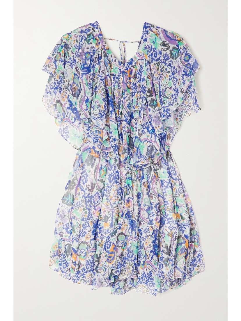 Isabel Marant Amelie Ruffled Pleated Printed Silk-chiffon Mini Dress