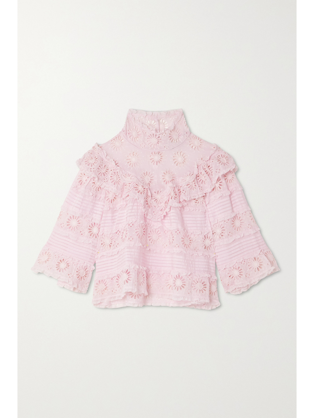 Isabel Marant Dawson Ruffled Lace-trimmed Broderie Anglaise Cotton And Silk-blend Blouse In Pink