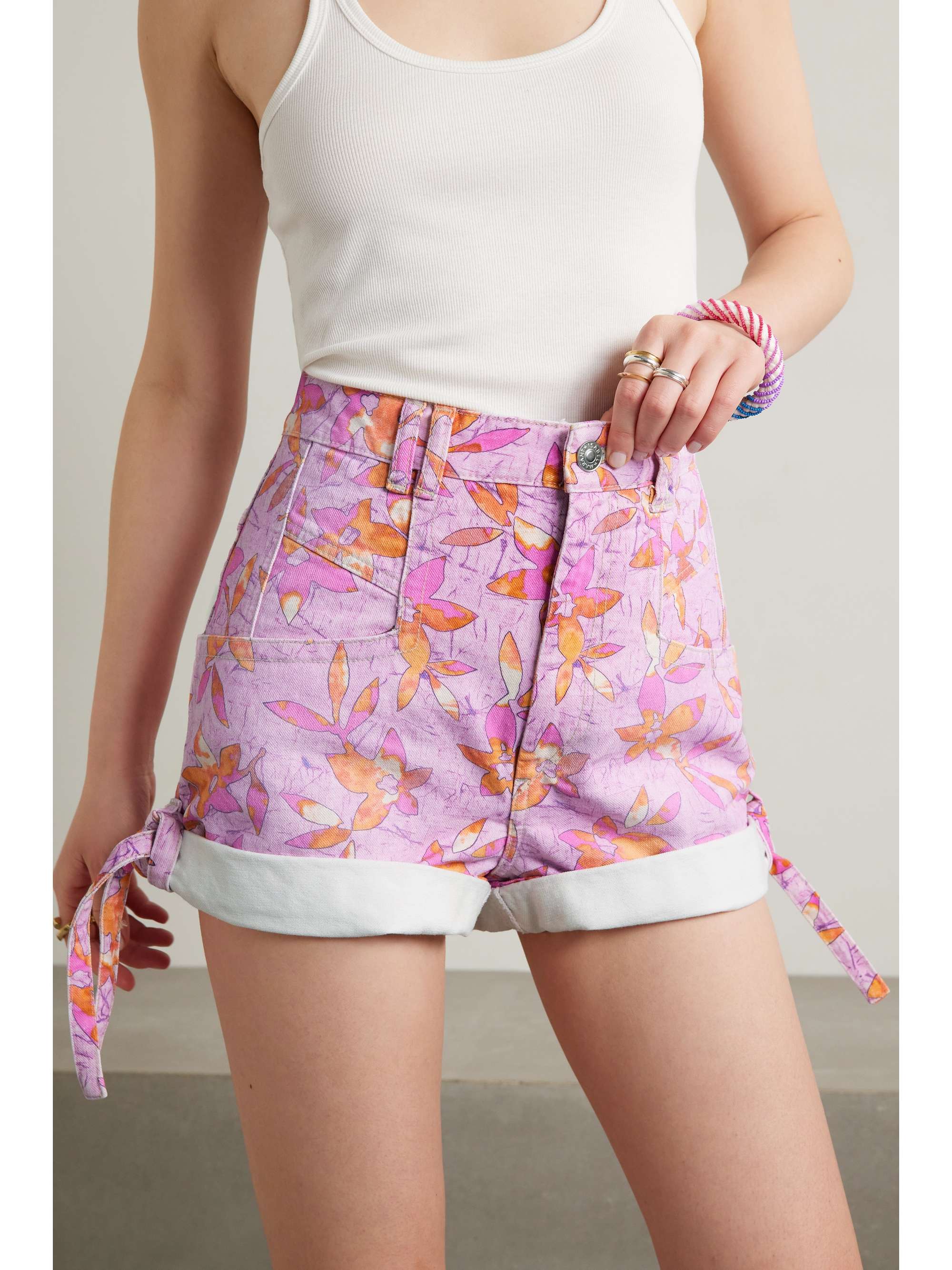 ISABEL MARANT Naesqui tie-detailed printed denim shorts