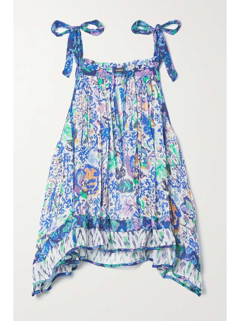 Isabel Marant Violine Asymmetric Tie-detailed Printed Crepe De Chine Top