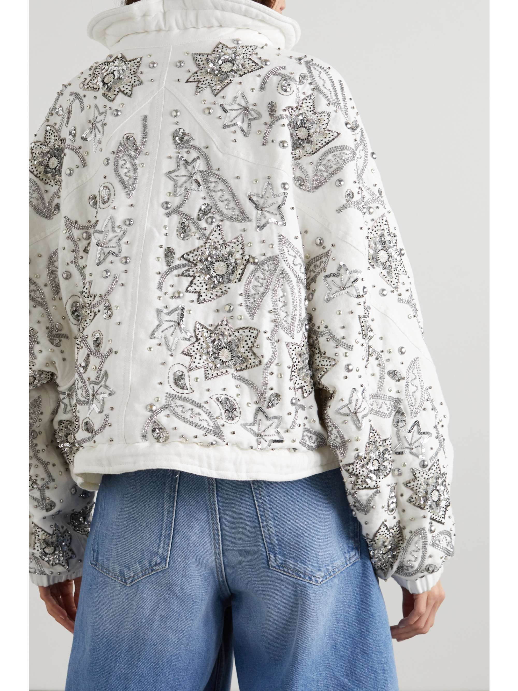 ISABEL MARANT Kalassia embellished padded cotton and linen-blend bomber jacket