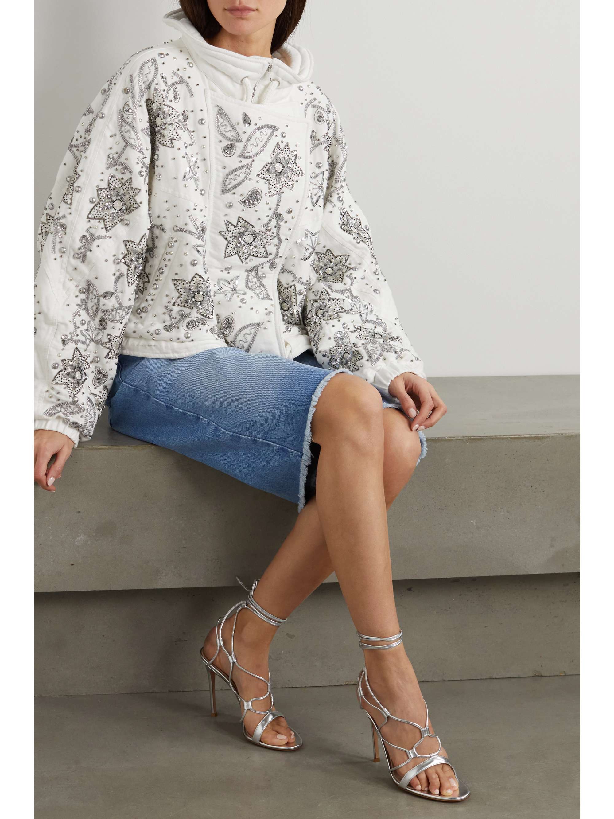 ISABEL MARANT Kalassia embellished padded cotton and linen-blend bomber jacket