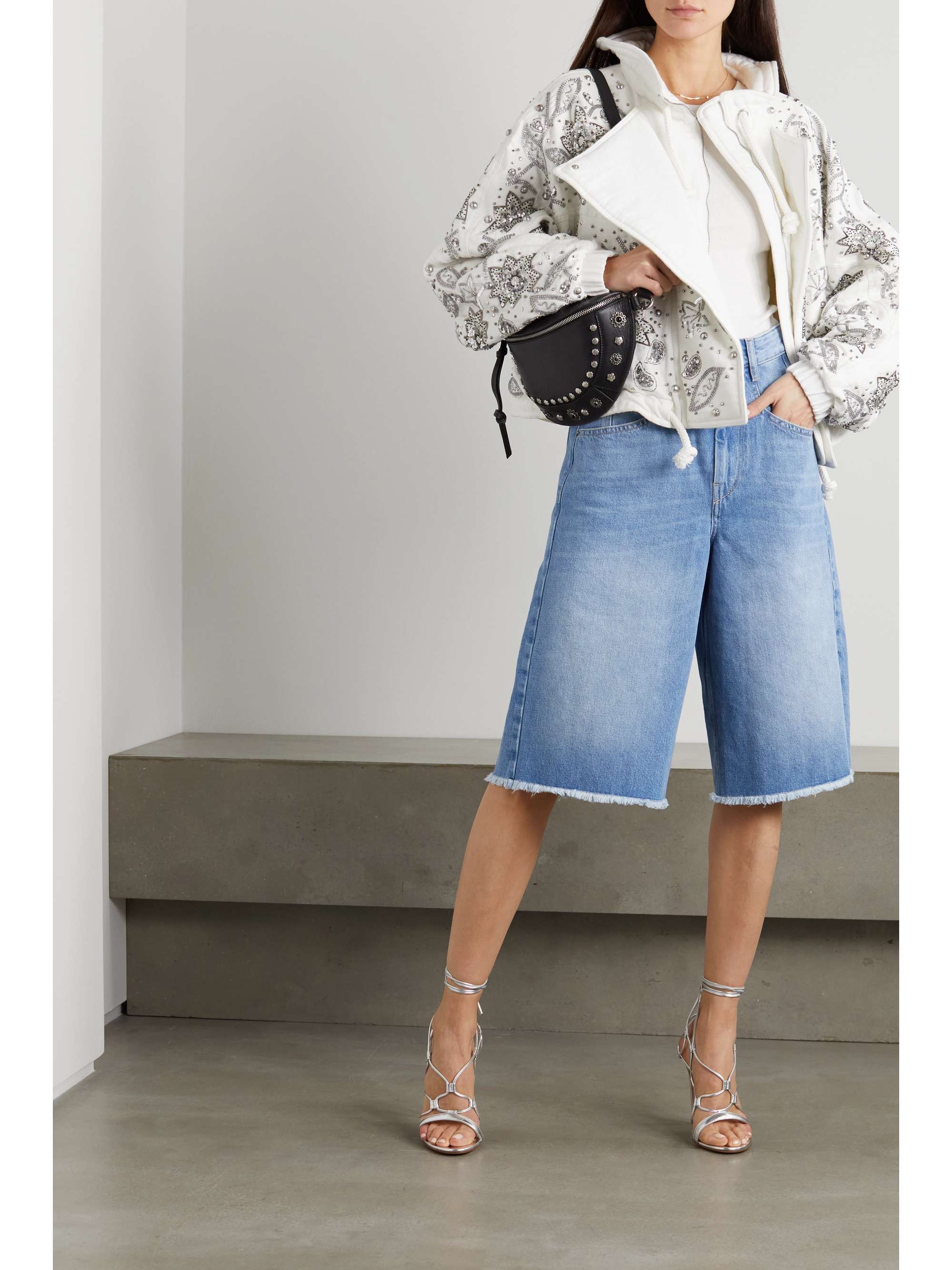 ISABEL MARANT Kalassia embellished padded cotton and linen-blend bomber jacket