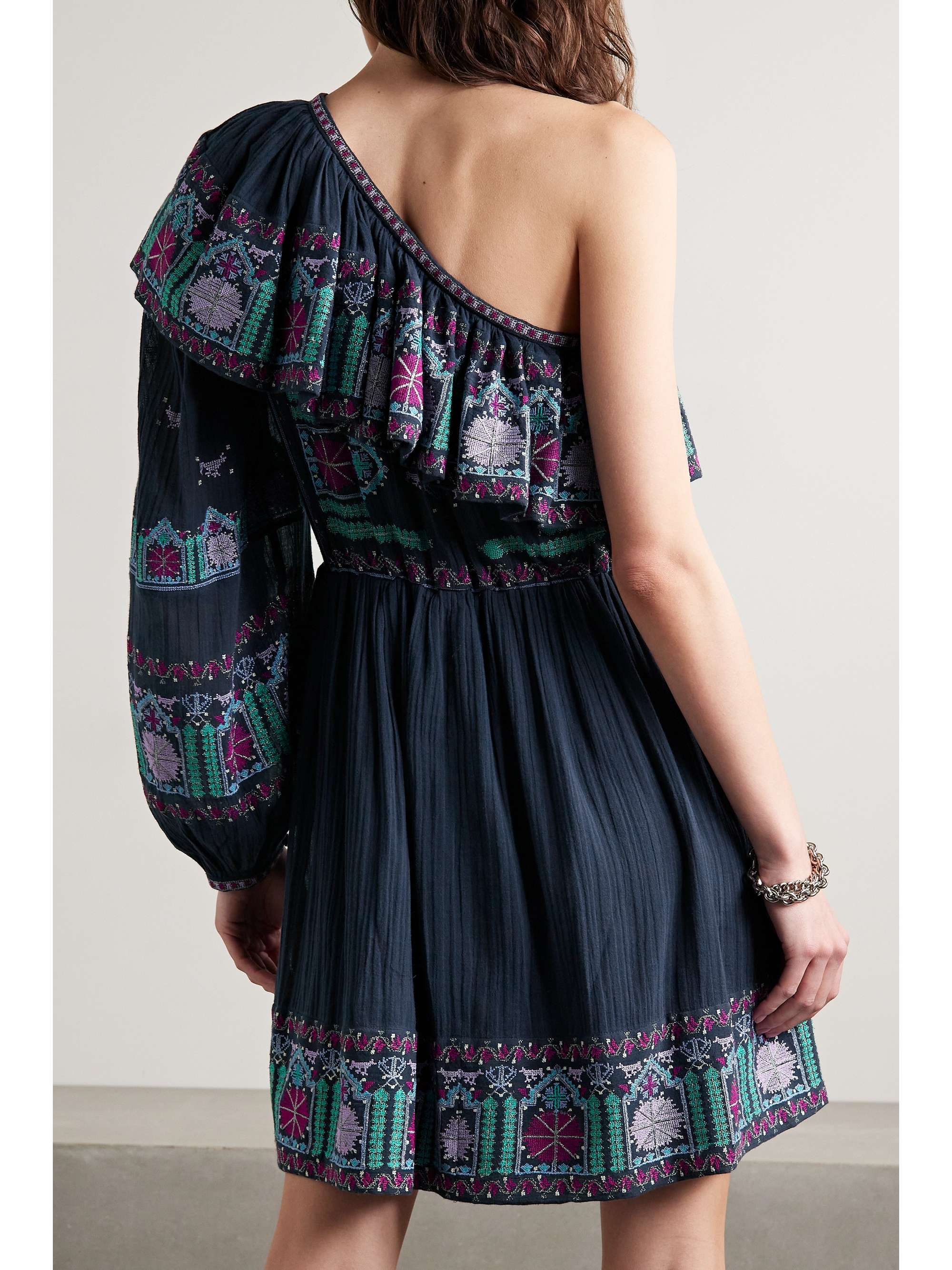ISABEL MARANT Colbie one-sleeve embroidered cotton-voile mini dress