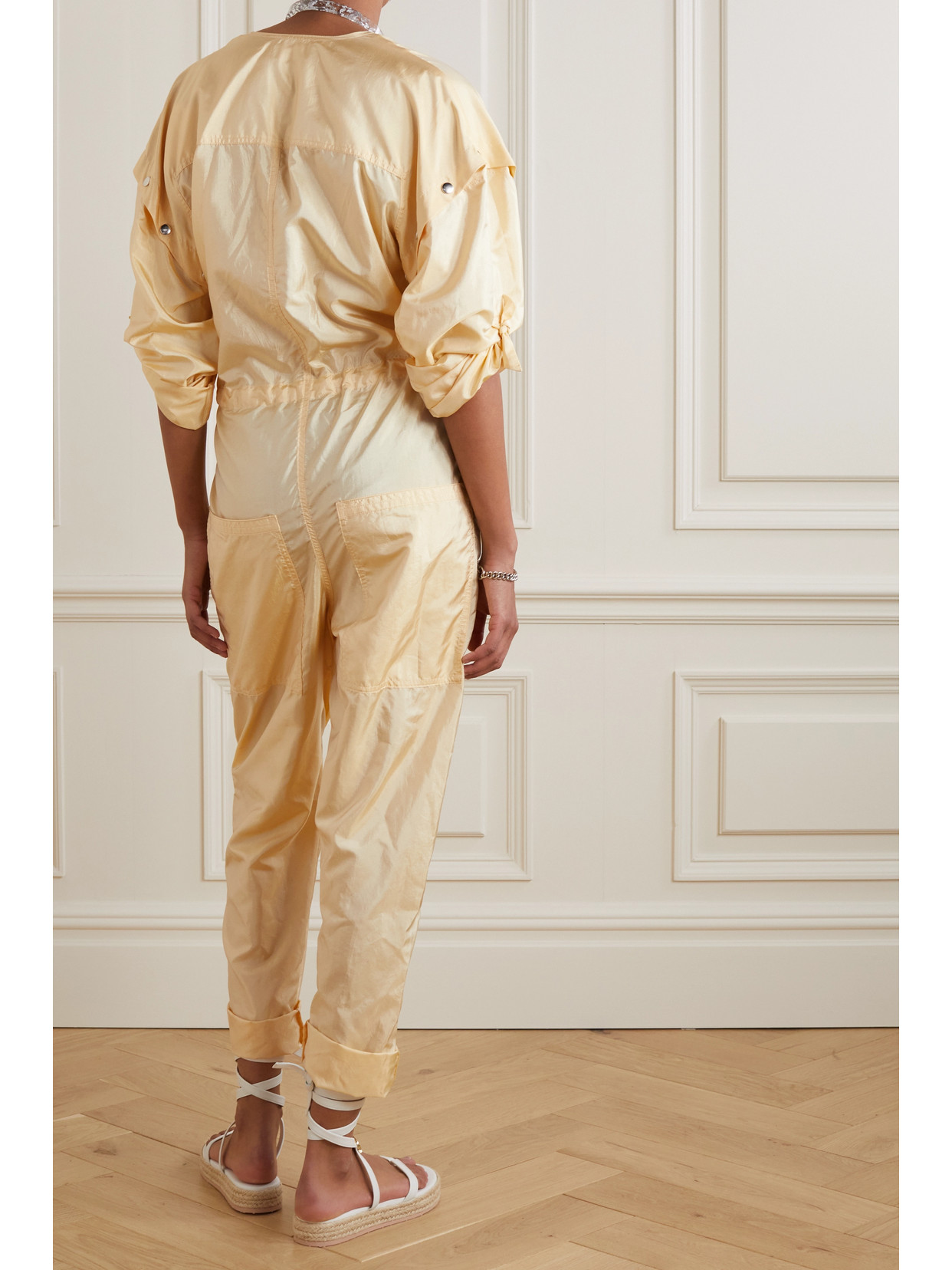 Isabel Marant Lympia Tapered-leg Ankle Silk Taffeta Jumpsuit In Yellow