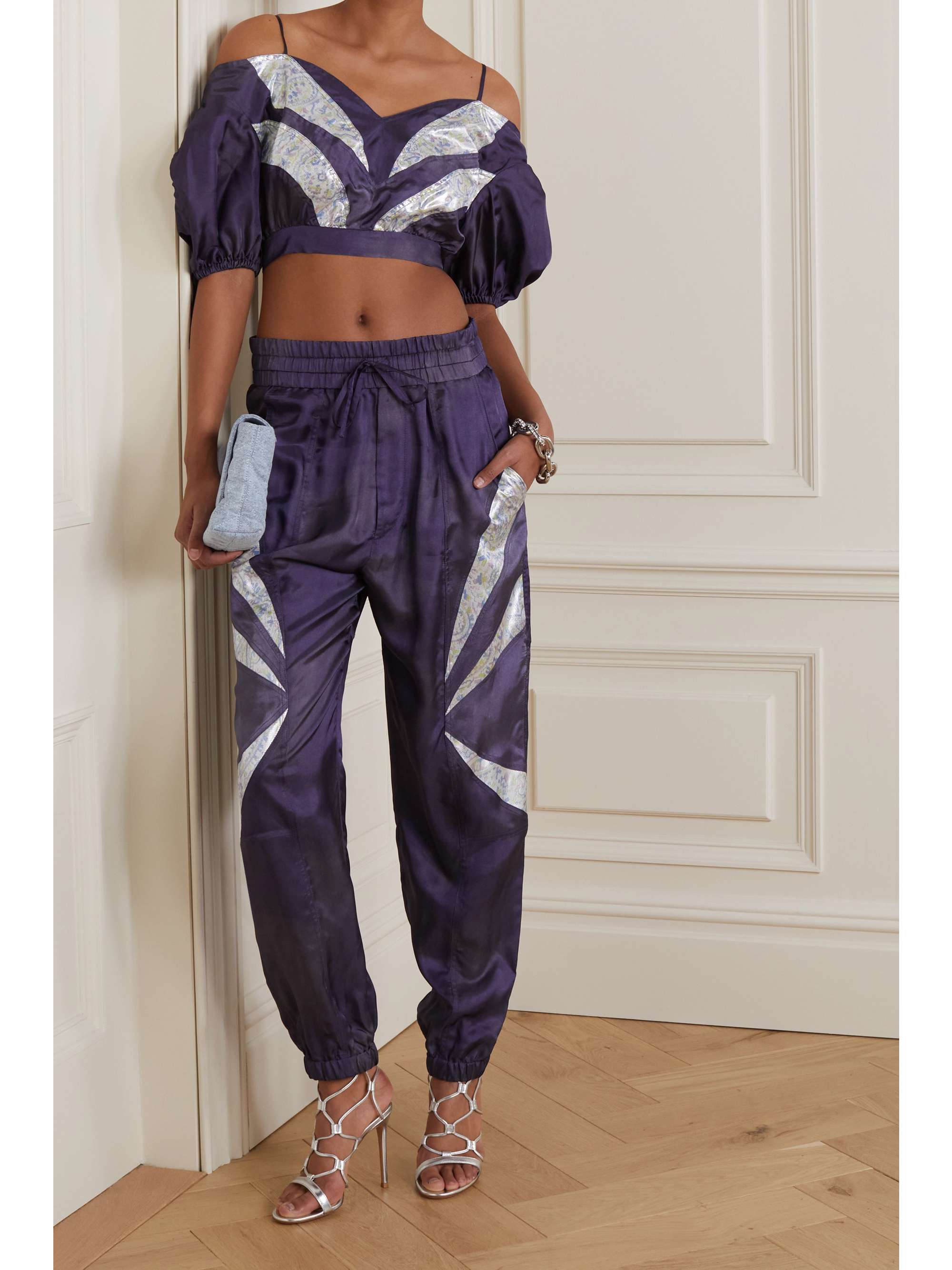 ISABEL MARANT Berit cold-shoulder cropped paneled satin top