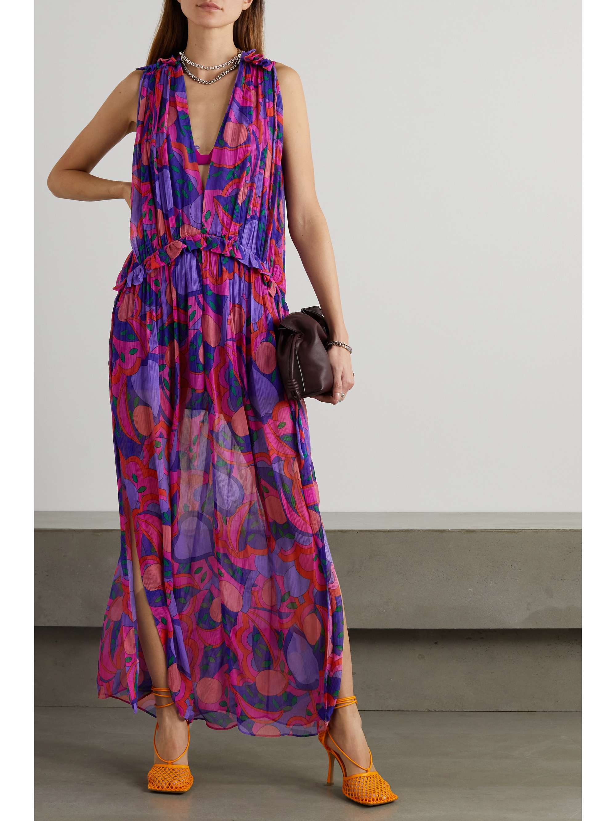 ISABEL MARANT Ruffled gathered printed silk-crepon maxi dress