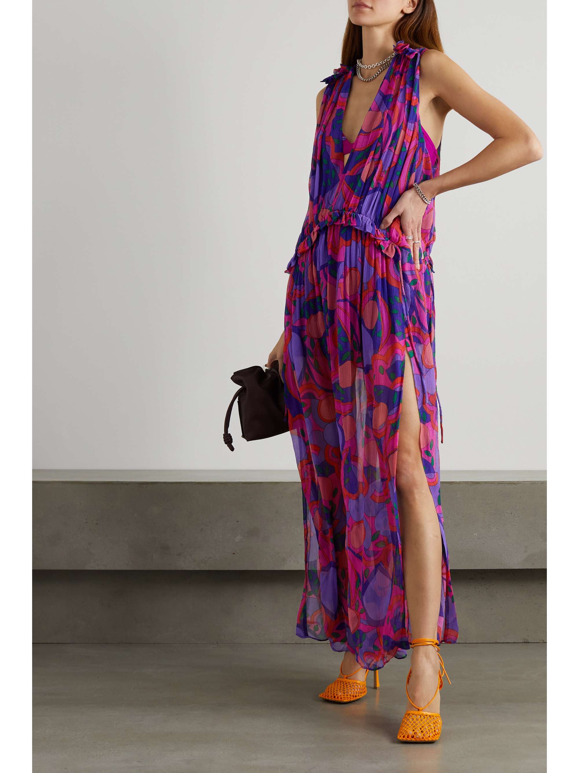 ISABEL MARANT Ruffled gathered printed silk-crepon maxi dress