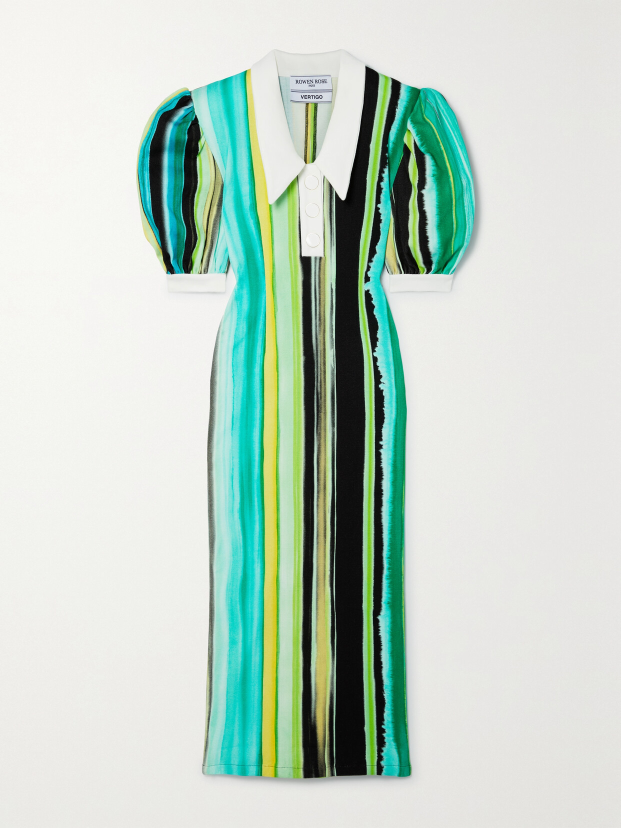 Rowen Rose + Net Sustain Striped Organic Cotton Midi Dress In Green