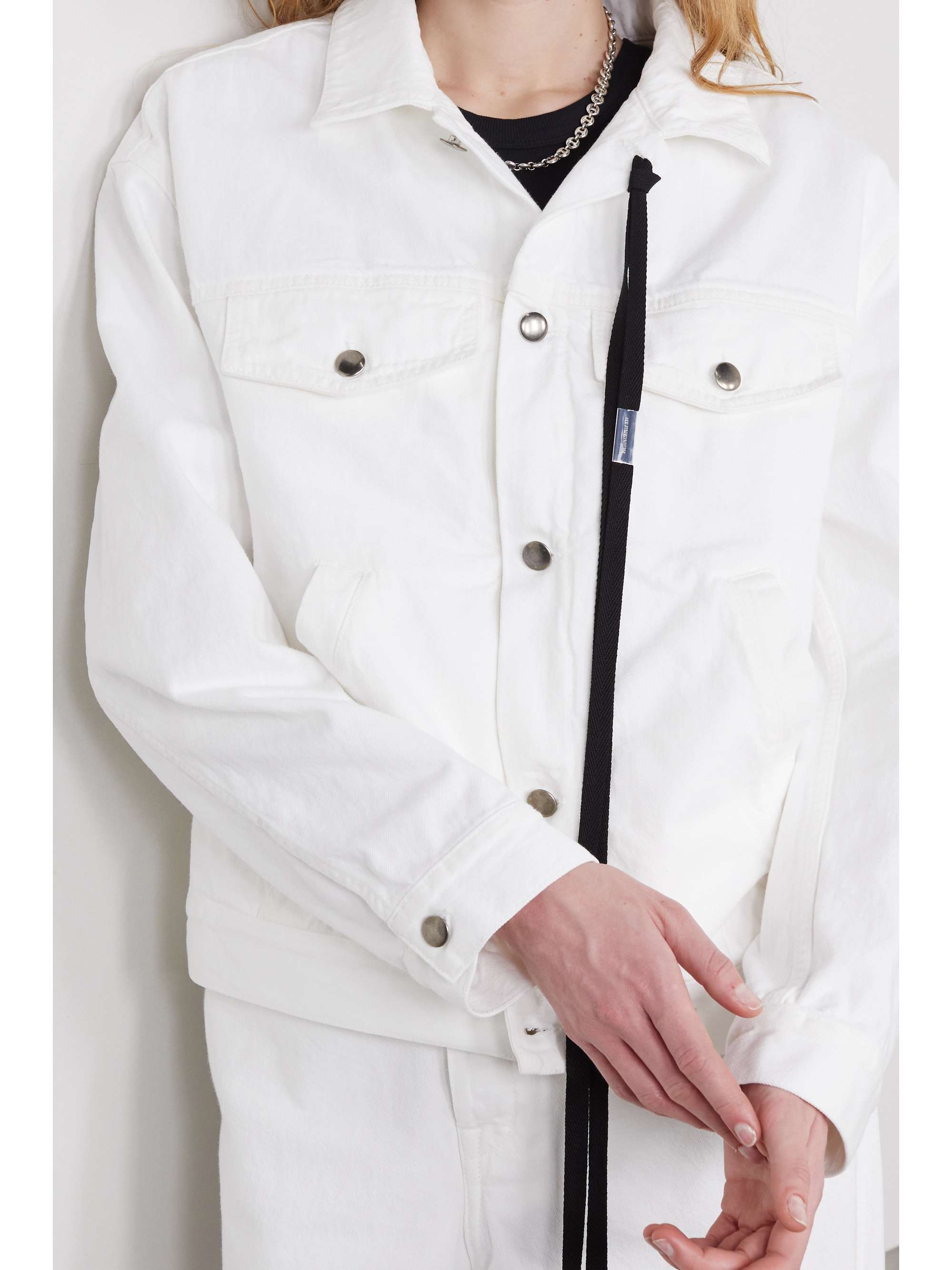White Marthe lace-detailed denim jacket 