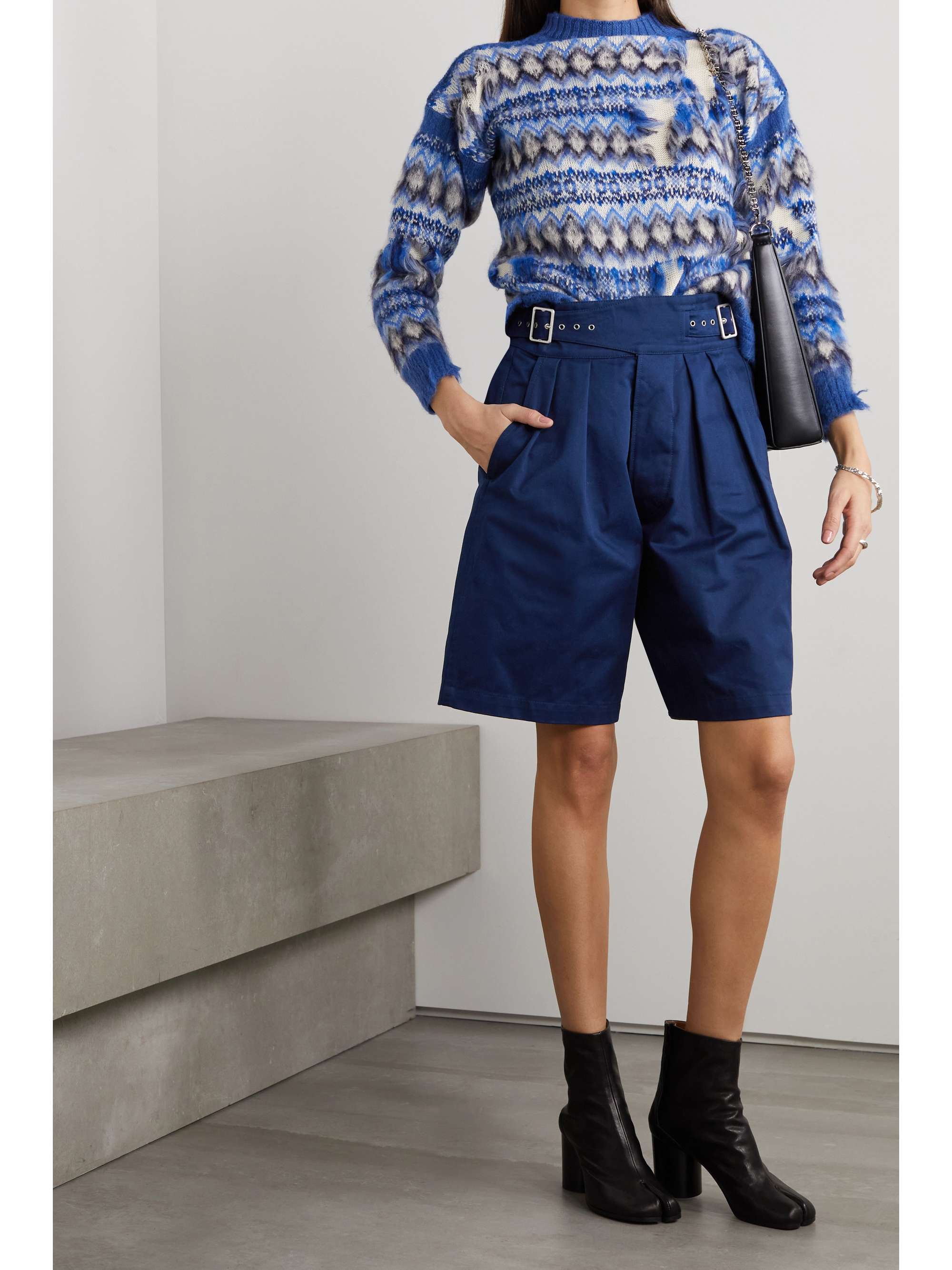 MAISON MARGIELA Buckled pleated cotton-gabardine shorts