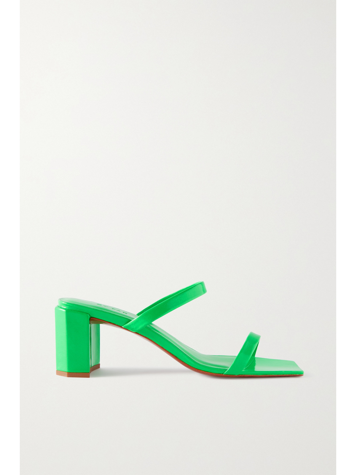 Shop By Far Tanya 60 Glossed-leather Mules In Green