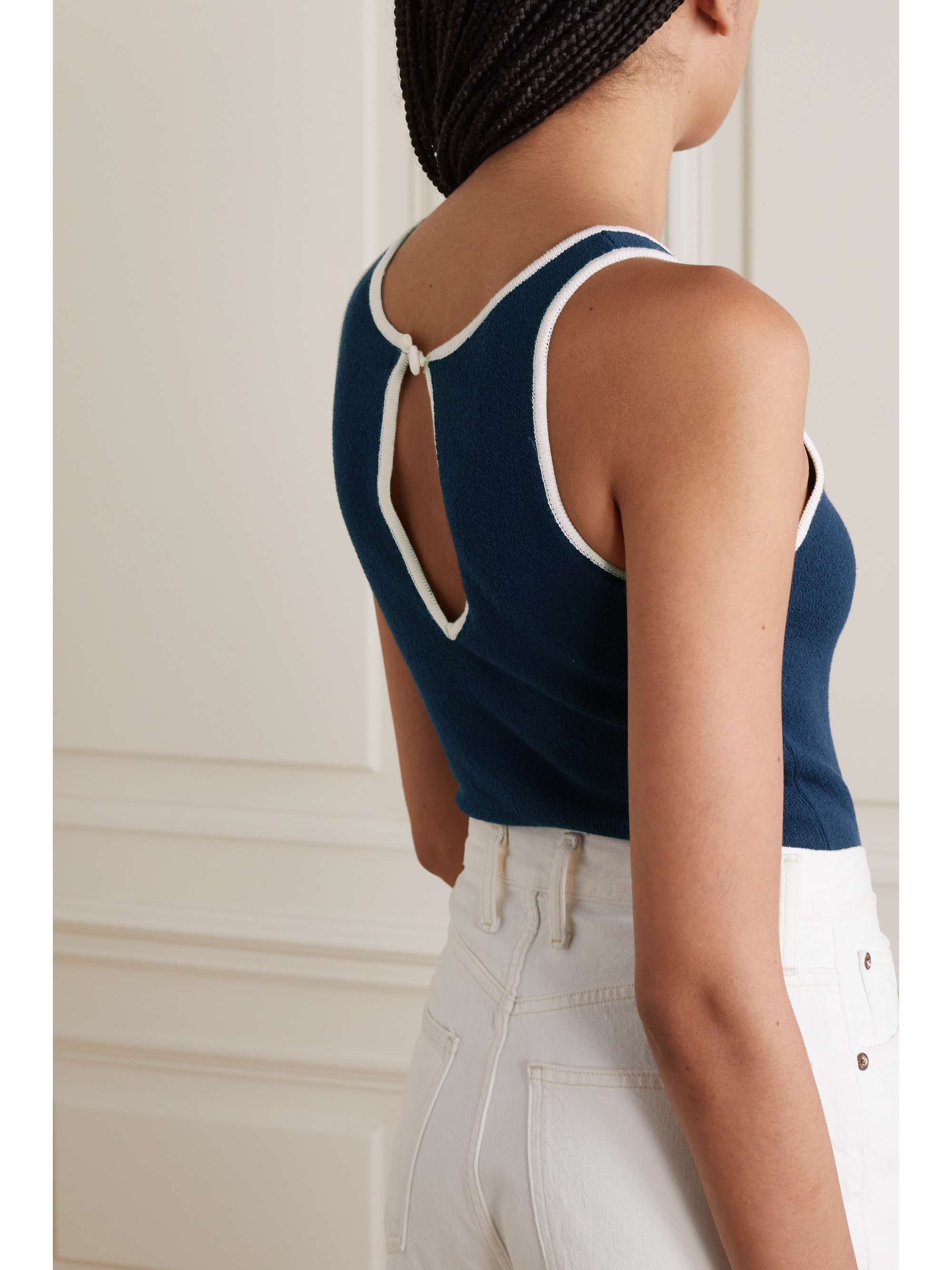 GIULIVA HERITAGE + NET SUSTAIN The Paloma two-tone cotton-blend bouclé swimsuit