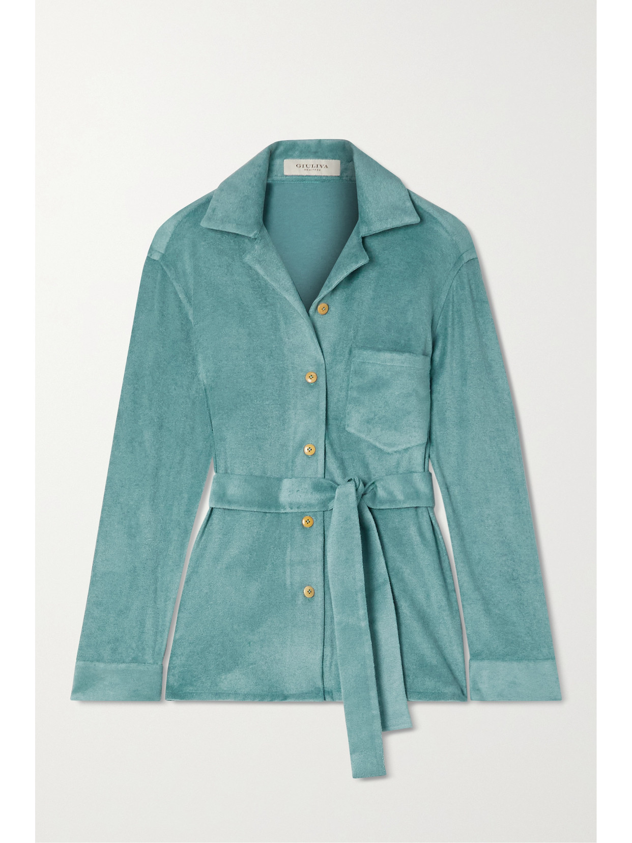 Jason Wu Collection The Giulietta Belted Cotton-blend Terry Shirt - Blue