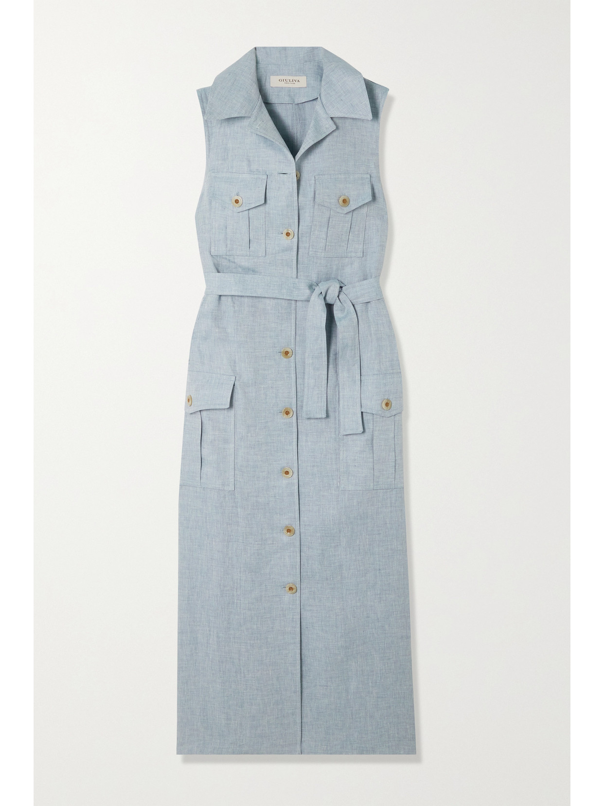 Giuliva Heritage - The Mary Angel Belted Linen-twill Midi Shirt Dress - Light blue 22 Awaiting product image