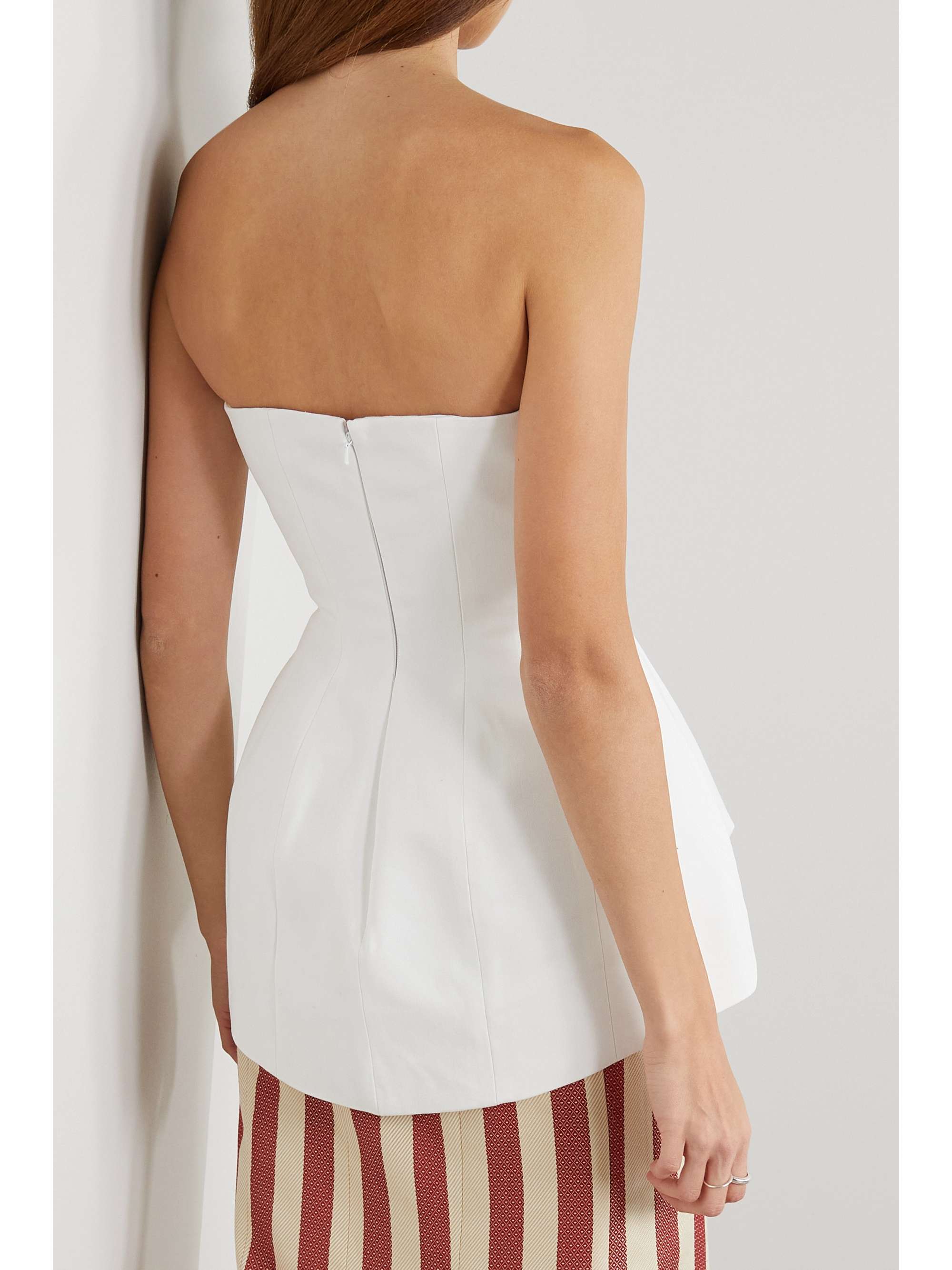 Strapless cotton-blend twill peplum 