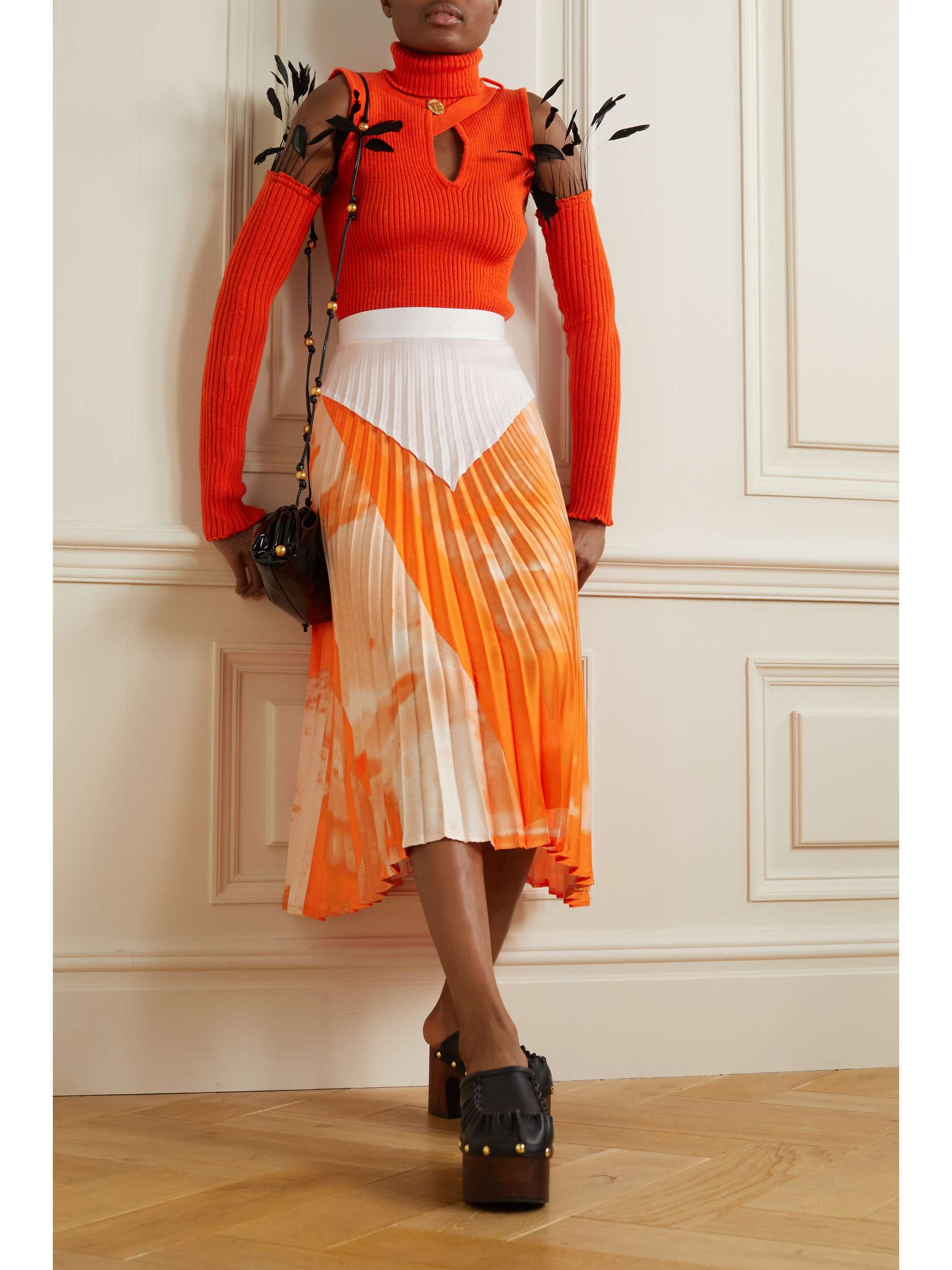 THEBE MAGUGU Convertible feather-trimmed cutout ribbed wool turtleneck sweater