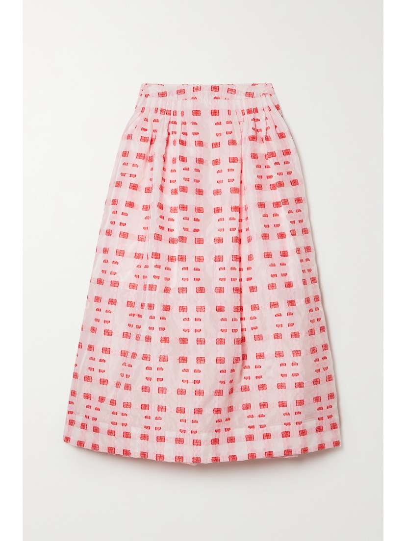 MINJUKIM Tuck Volume Pleated Fil Coupé Jacquard Skirt