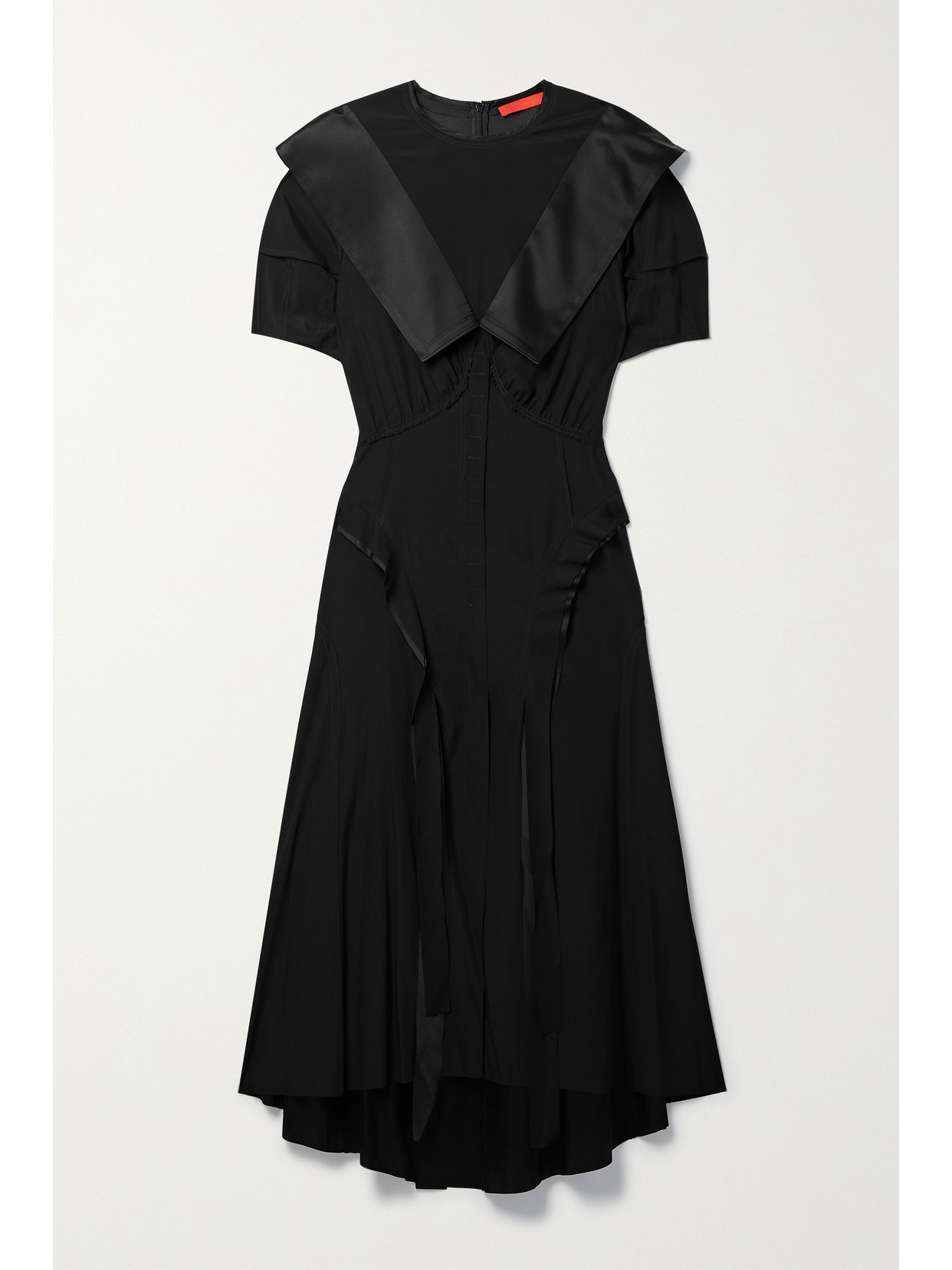 COMMISSION Assembly Asymmetric Ruffled Gathered Stretch-silk Midi Dress - Black