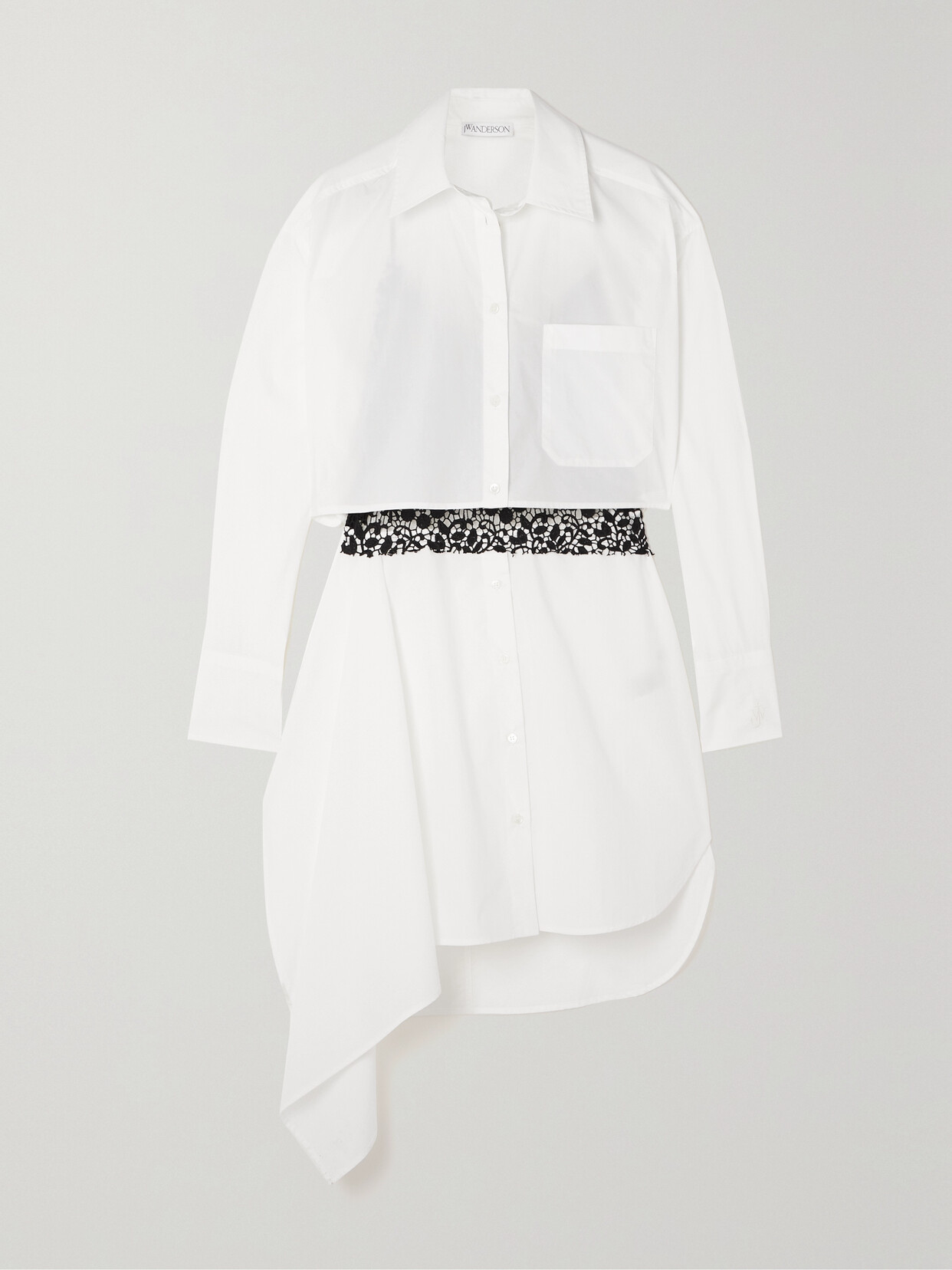 JW Anderson Asymmetric Lace-trimmed Cotton-poplin Shirt Dress