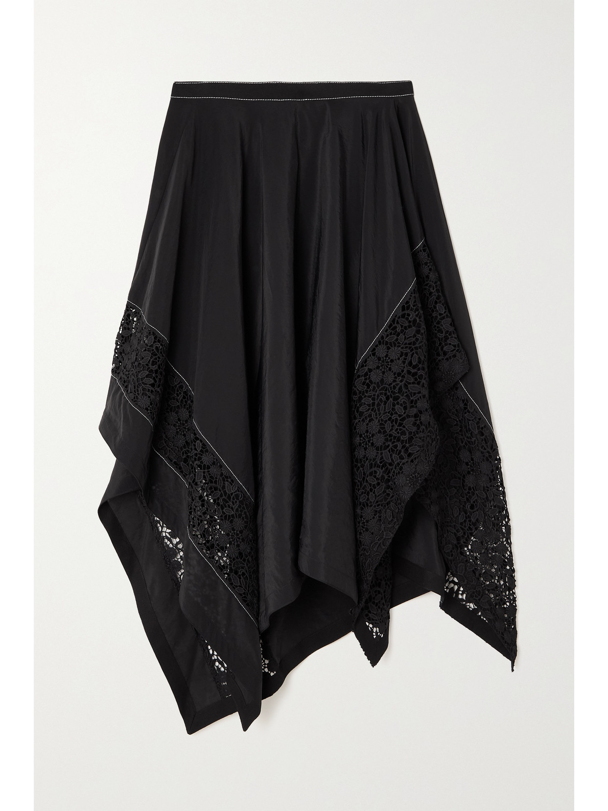 Jw Anderson Asymmetric Corded Lace-trimmed Taffeta Skirt In Black