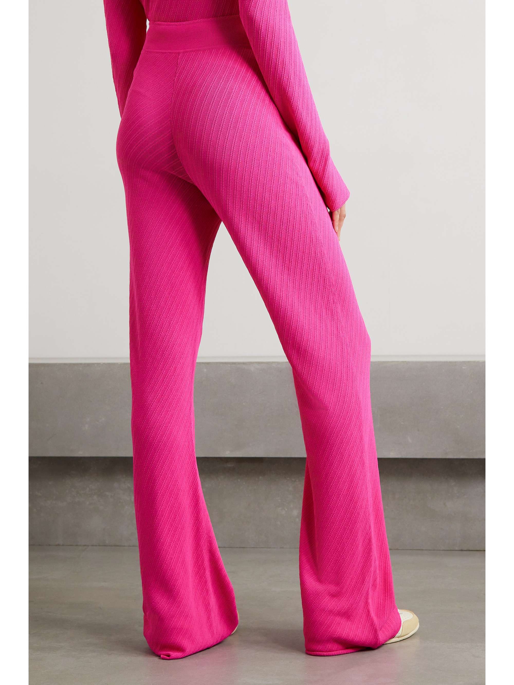 Fuchsia Heather pointelle-knit flared 