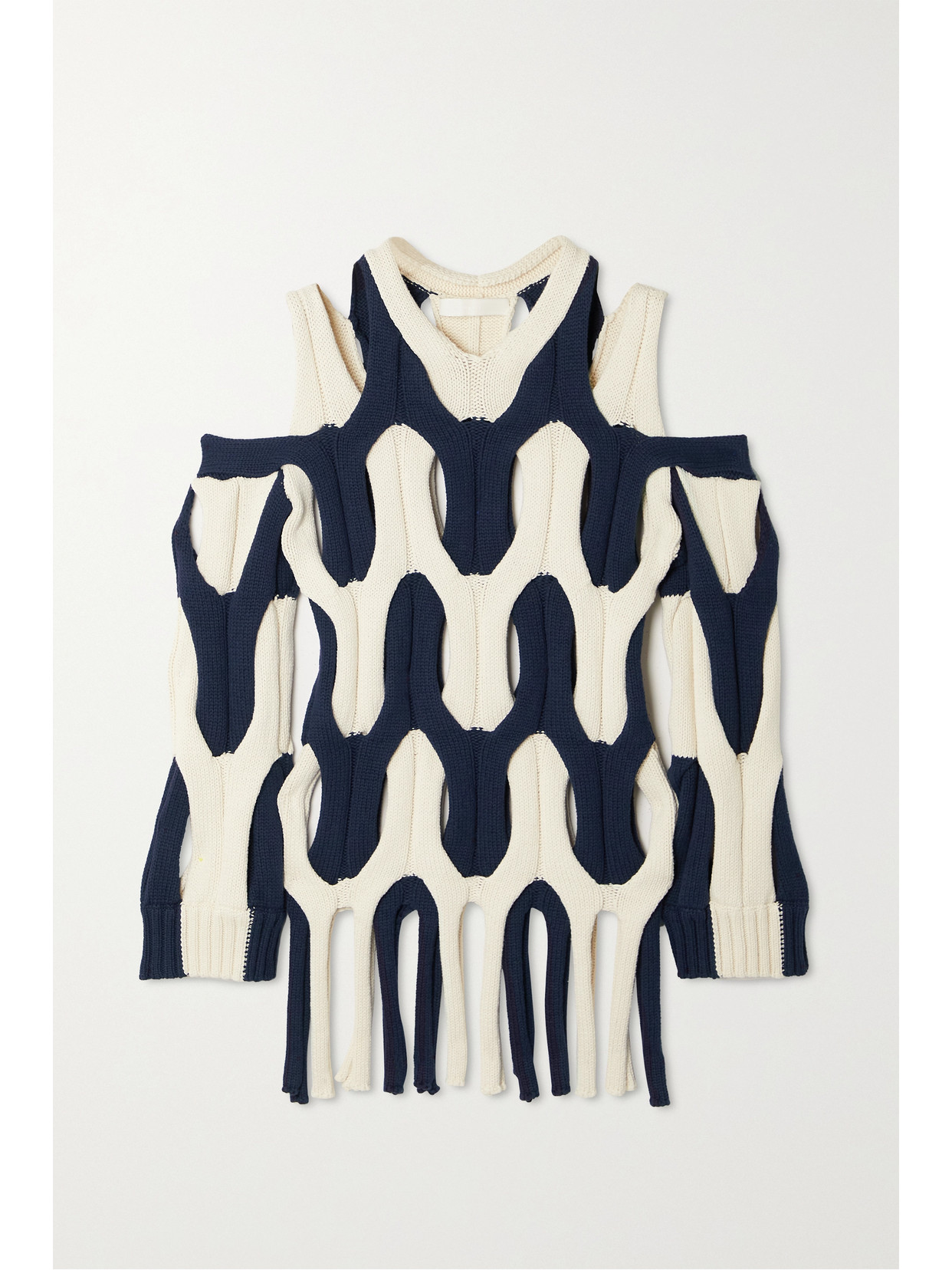 Dion Lee Cutout Two-tone Cable-knit Cotton Sweater In Cream