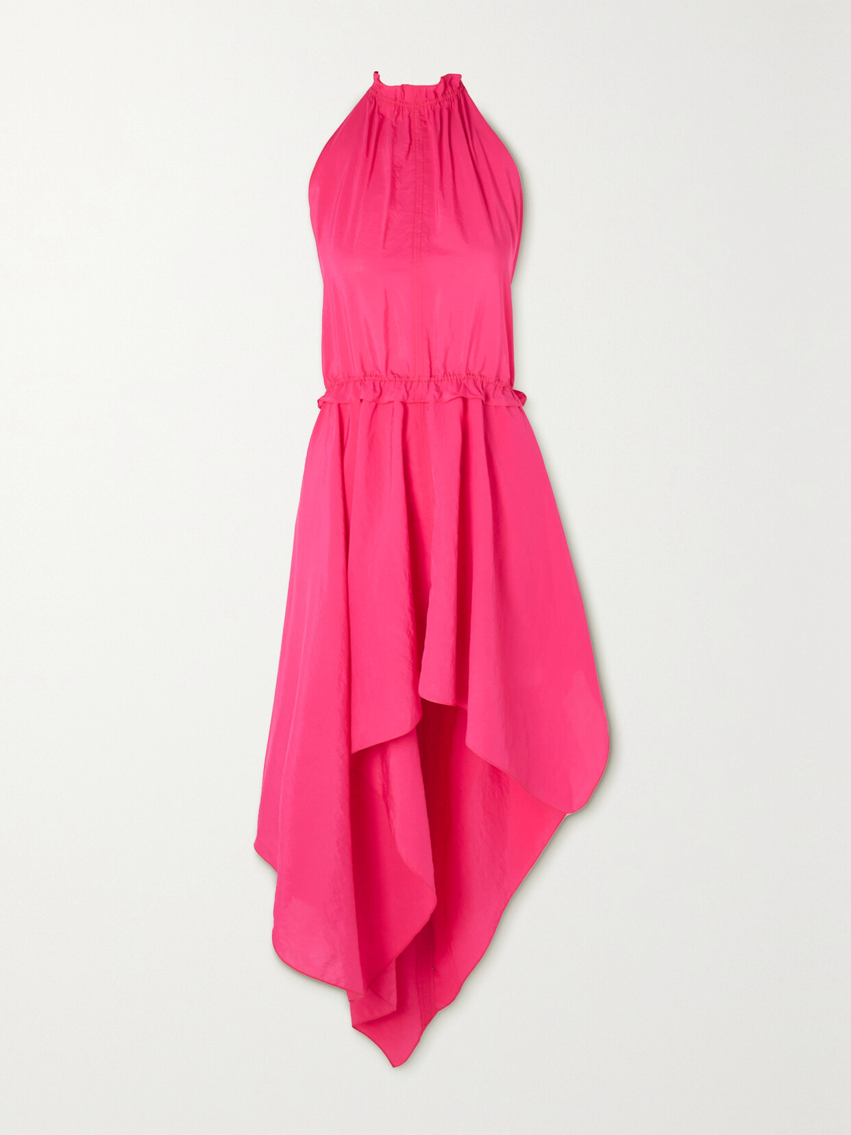 JW ANDERSON ASYMMETRIC GATHERED TAFFETA HALTERNECK DRESS