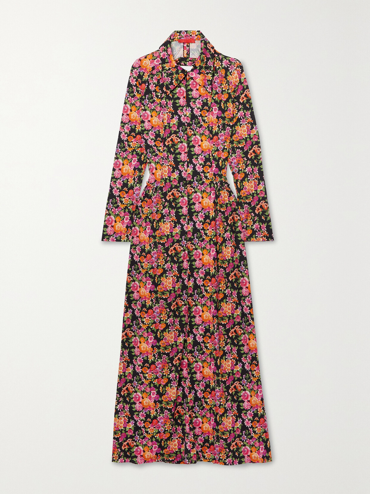 Commission Dean Open-back Floral-print Recycled Stretch-crepe Maxi Shirt Dress In Red