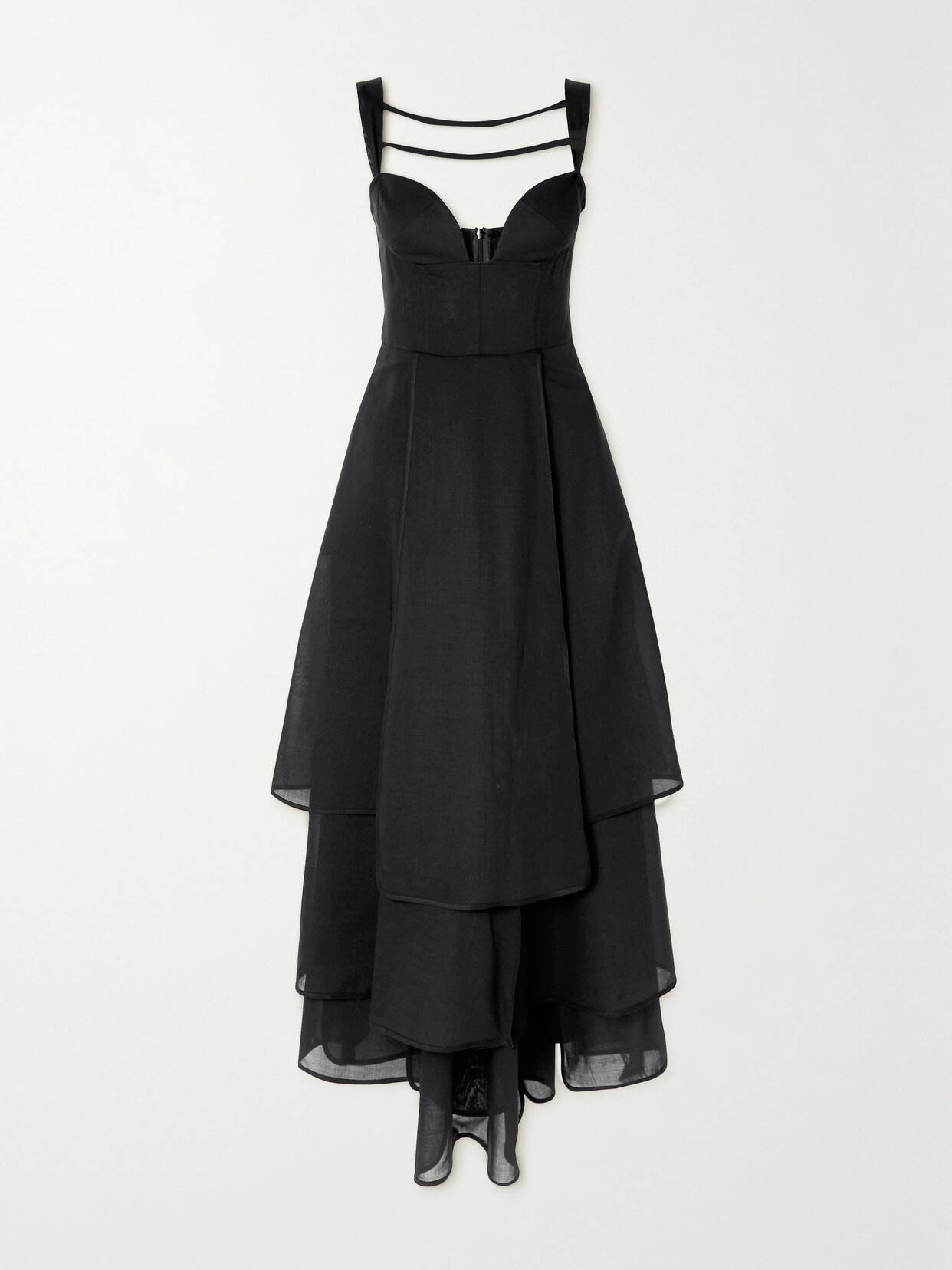 A.W.A.K.E. CUTOUT TIERED WOOL-BLEND MAXI DRESS