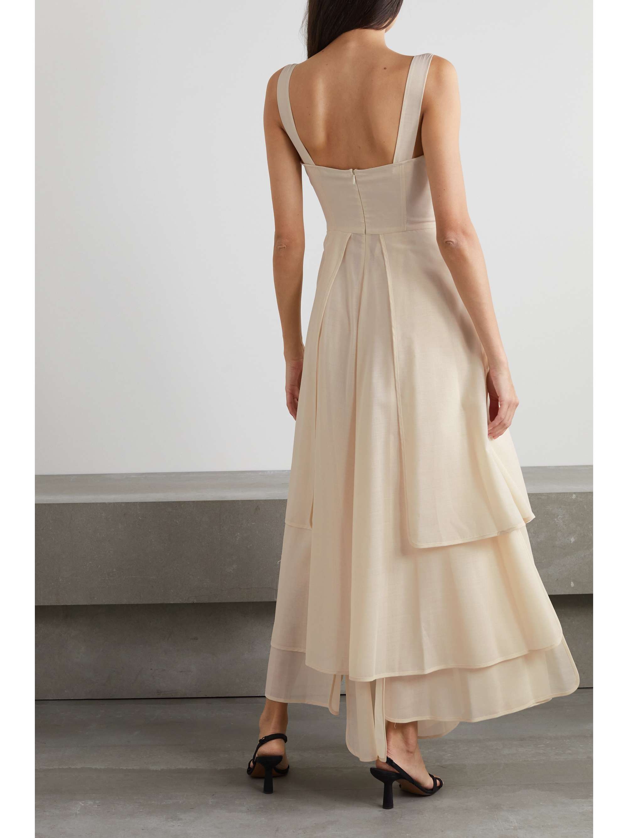 A.W.A.K.E. MODE Layered wool-blend voile maxi dress