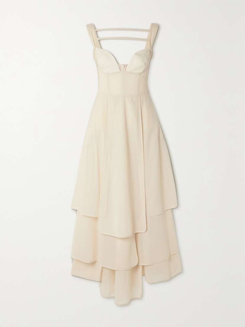 A.W.A.K.E. MODE Layered Wool-blend Voile Maxi Dress