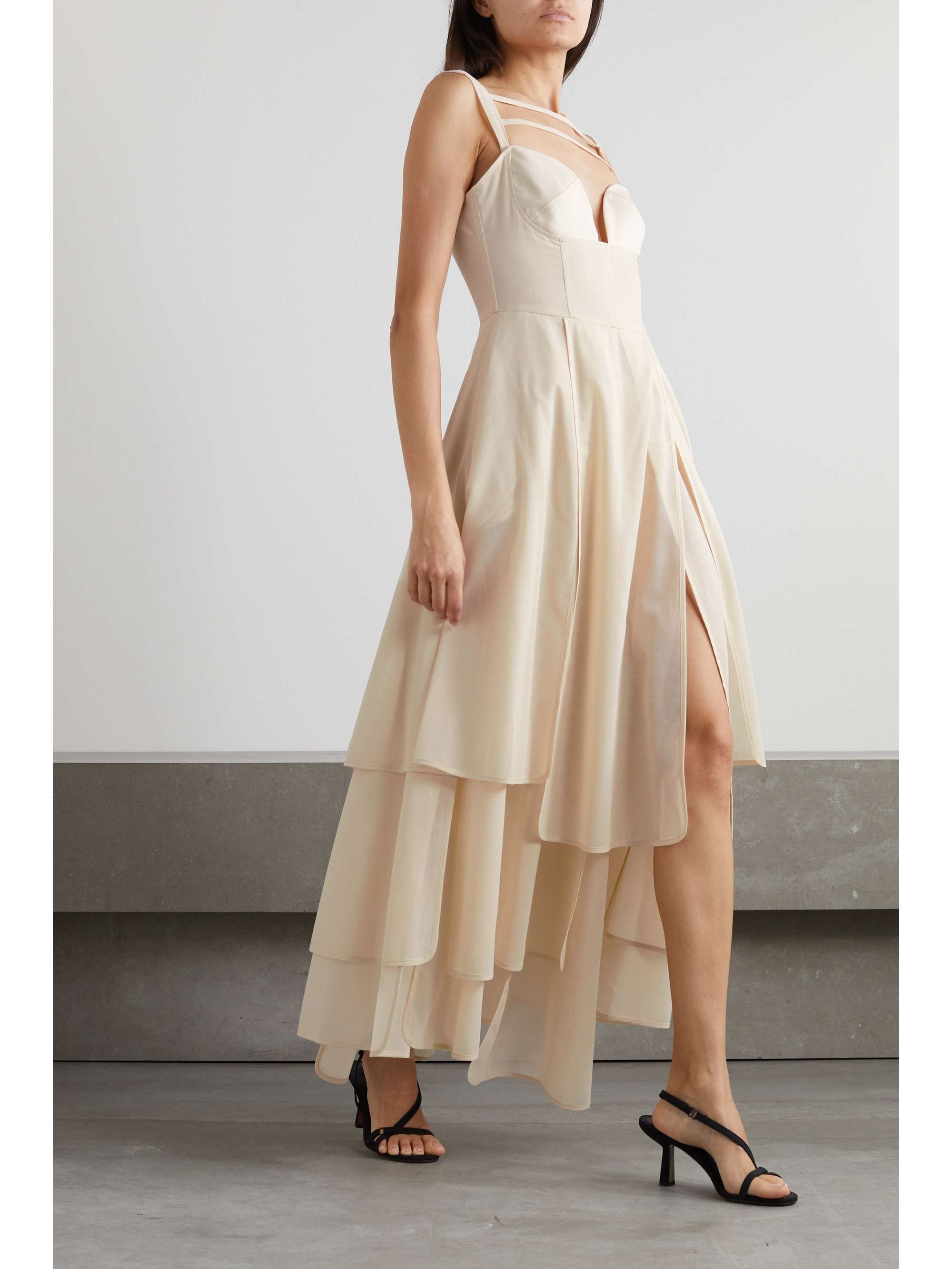 A.W.A.K.E. MODE Layered wool-blend voile maxi dress
