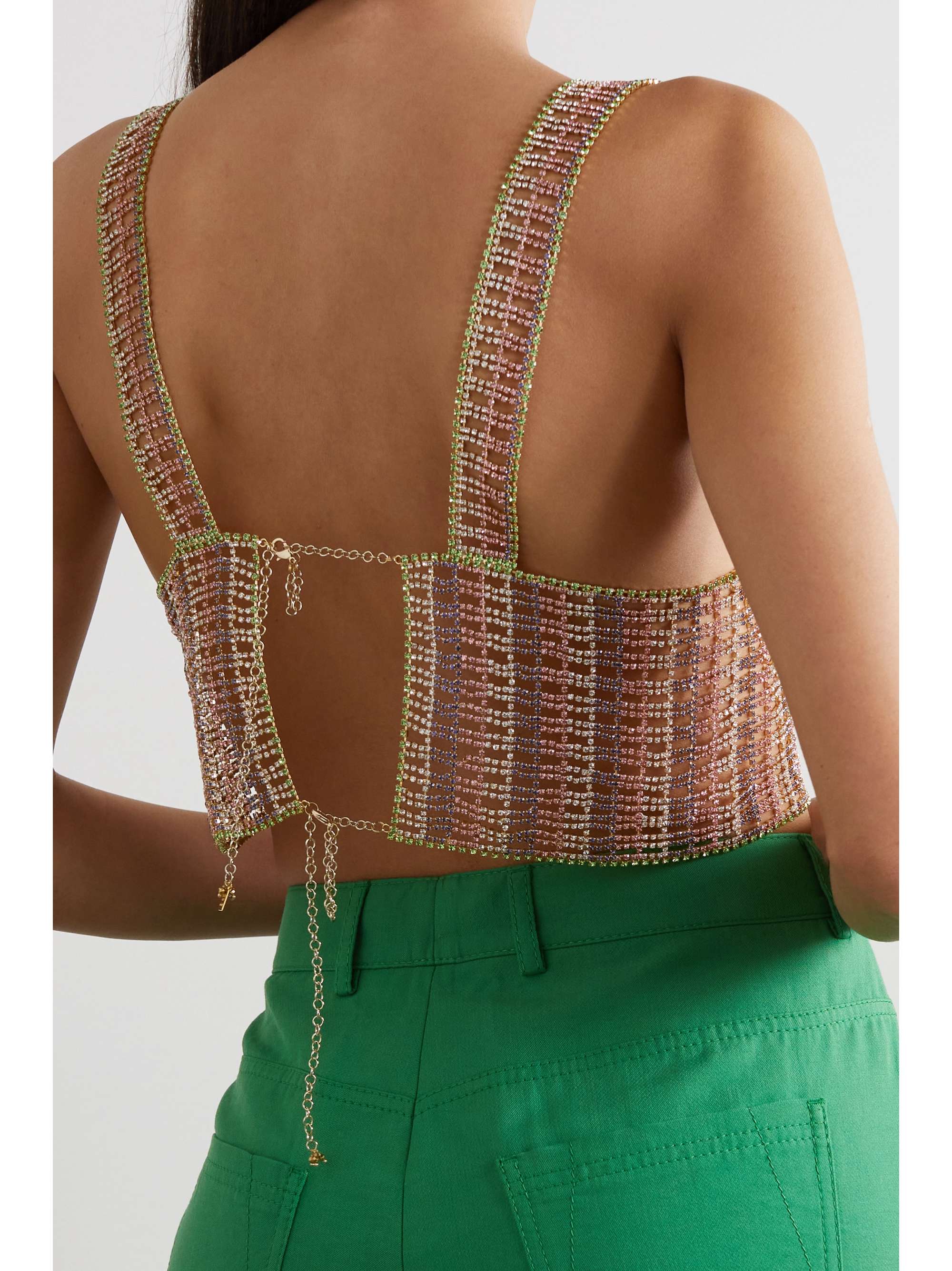 ROSANTICA Cropped crystal-embellished silver-tone top