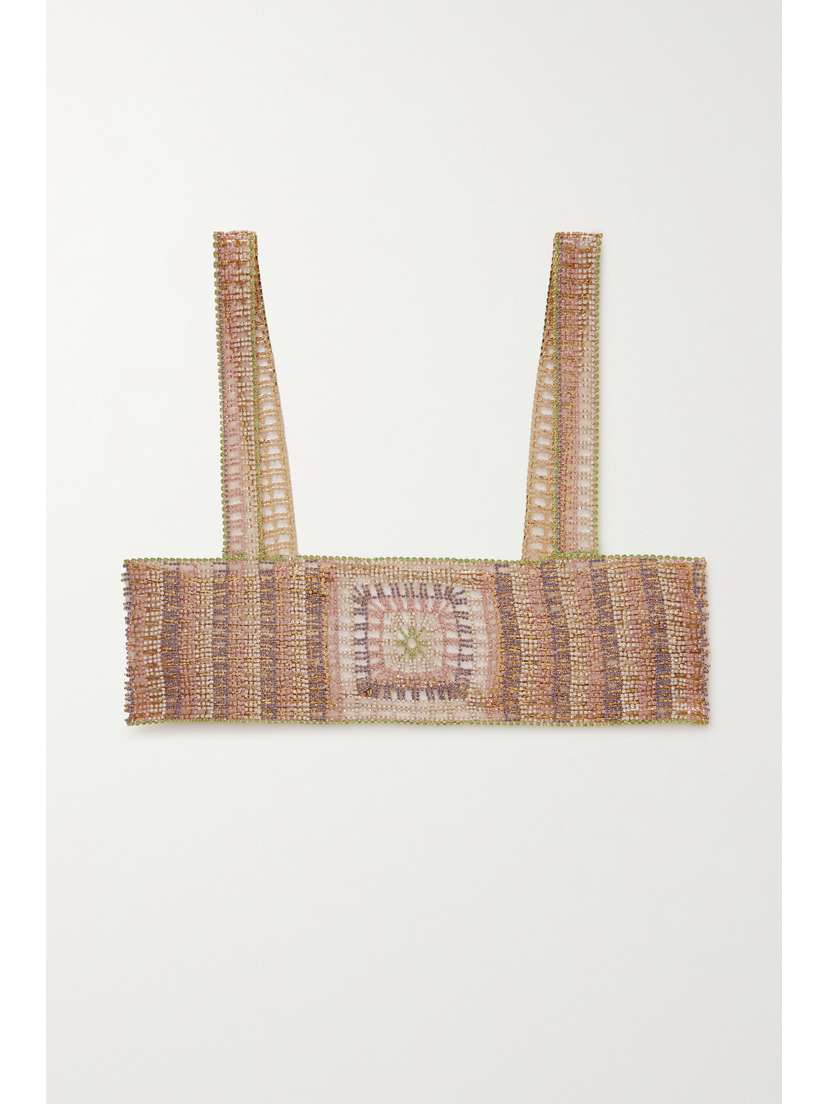 Rosantica Cropped Crystal-embellished Silver-tone Top