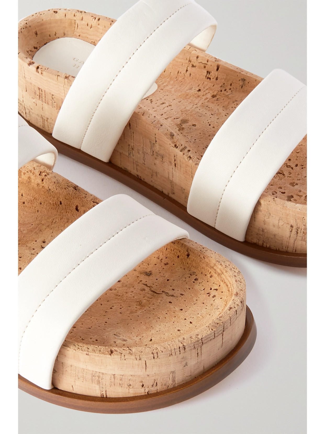 Gabriela Hearst Striker Stitched Leather And Cork Slides In White