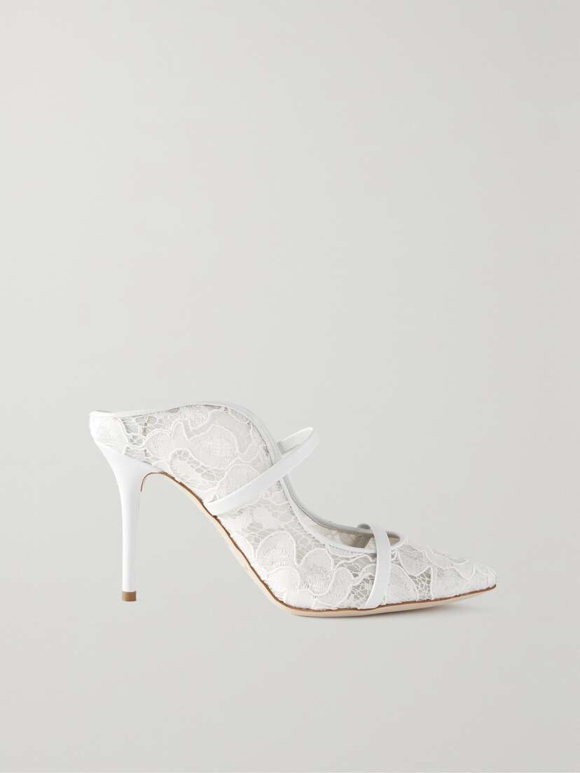 Malone Souliers Maureen 85 Leather-trimmed Corded Lace Pumps