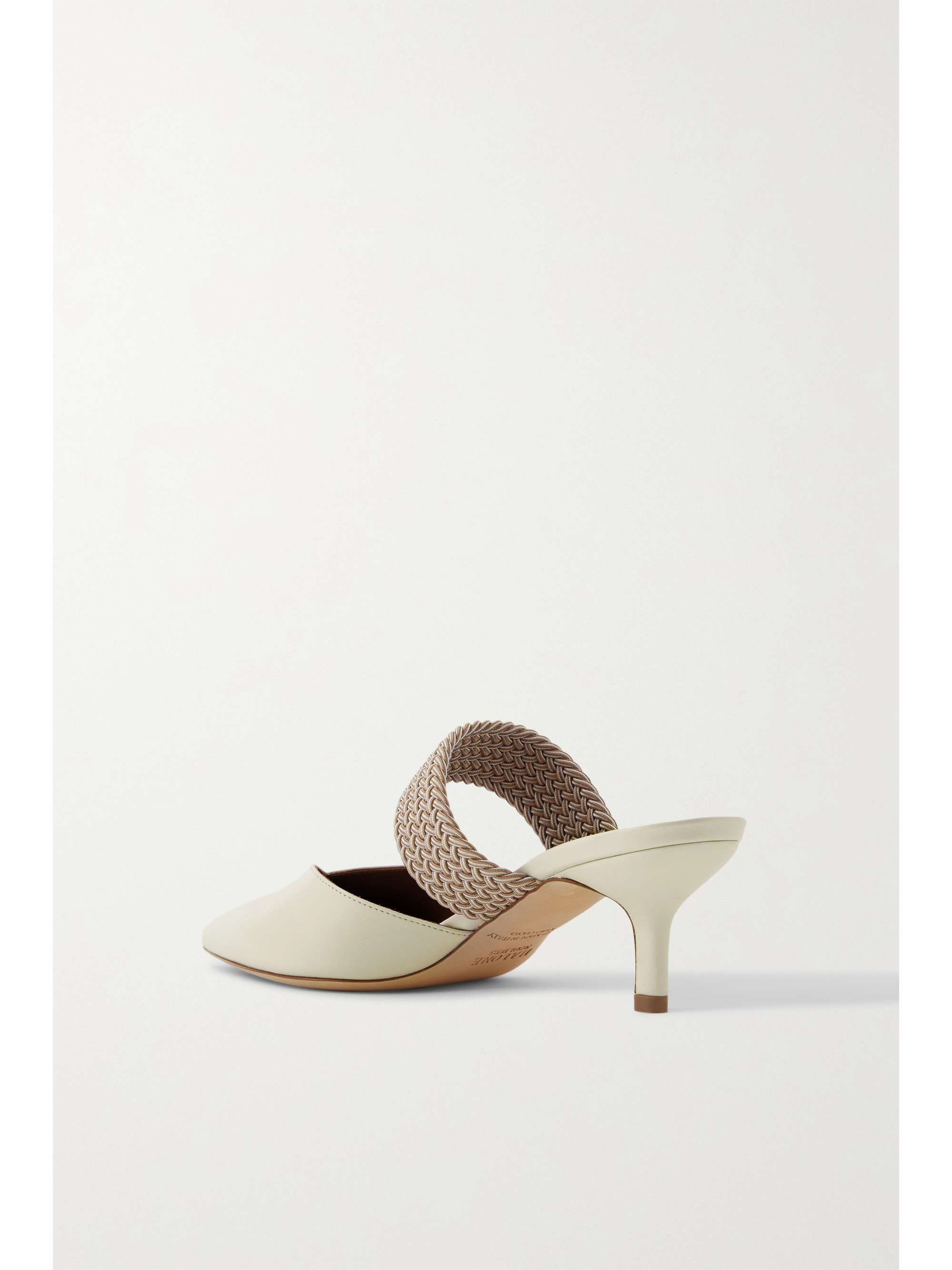 MALONE SOULIERS Maisie 45 cord and leather-trimmed raffia mules