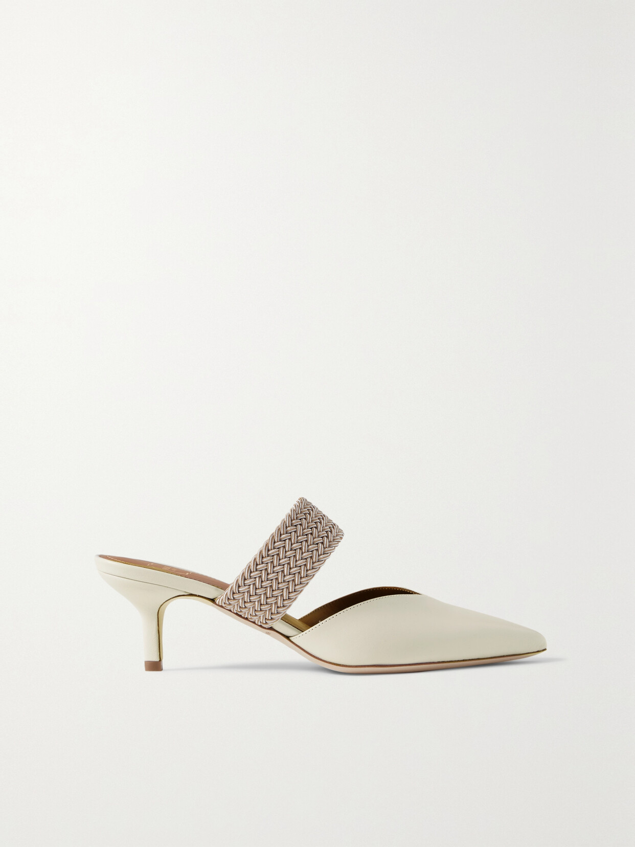 Shop Malone Souliers Maisie 45 Cord-trimmed Leather Mules In Cream