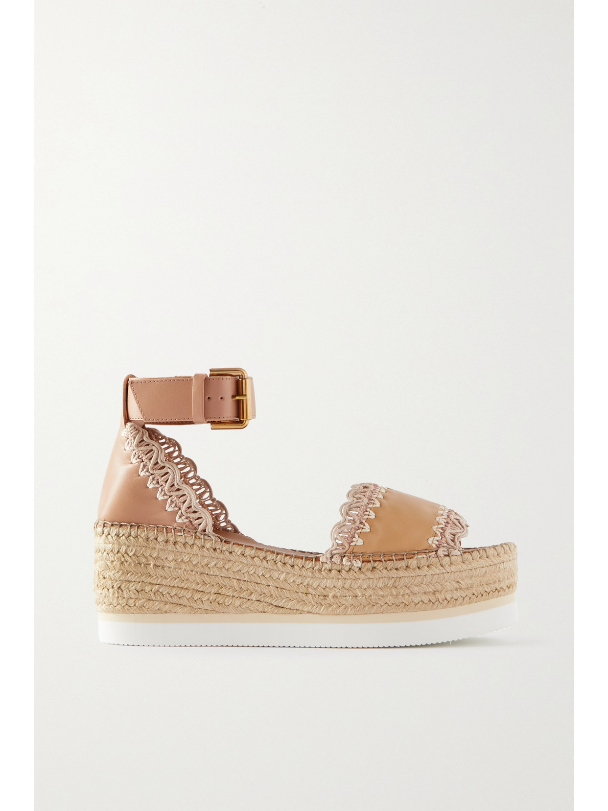 See By Chloé Glyn Embroidered Leather Wedge Espadrilles In Neutrals