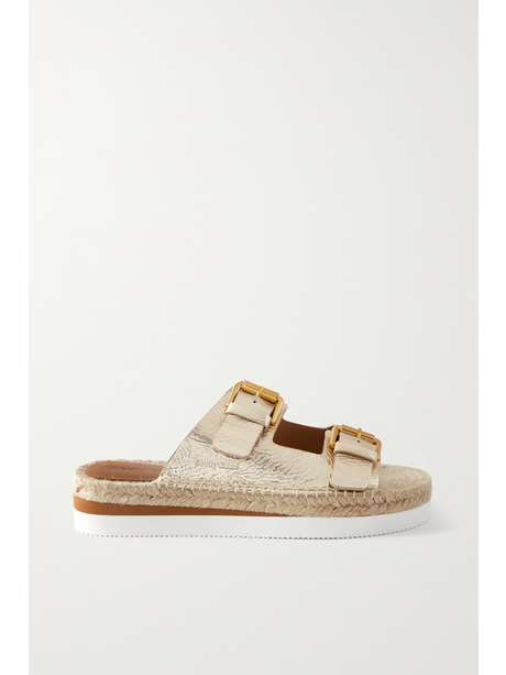 Gold Glyn metallic leather espadrille platform slides | SEE BY CHLOÃ | NET-A-PORTER
