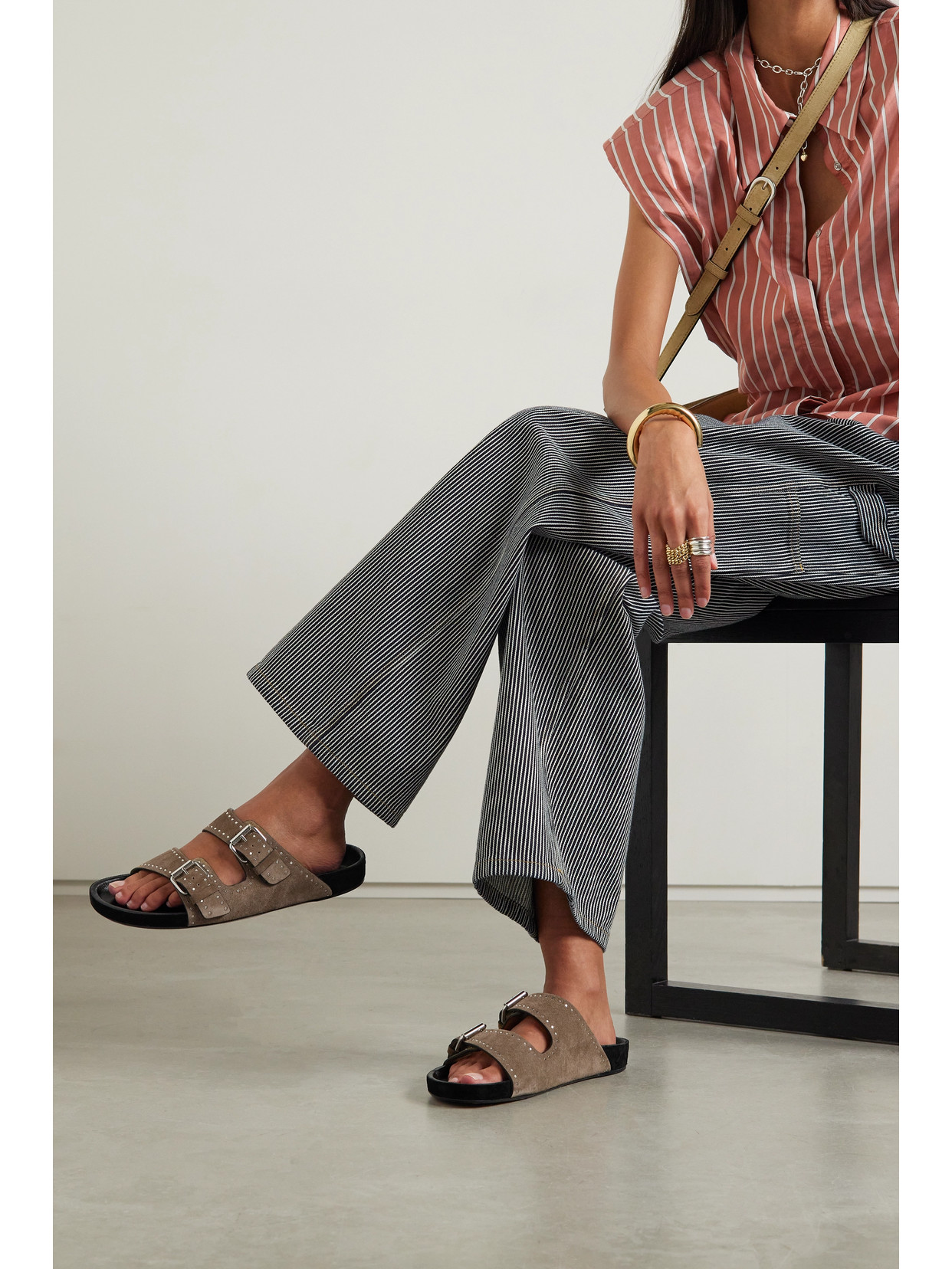 ISABEL MARANT LENNYO STUDDED SUEDE SLIDES