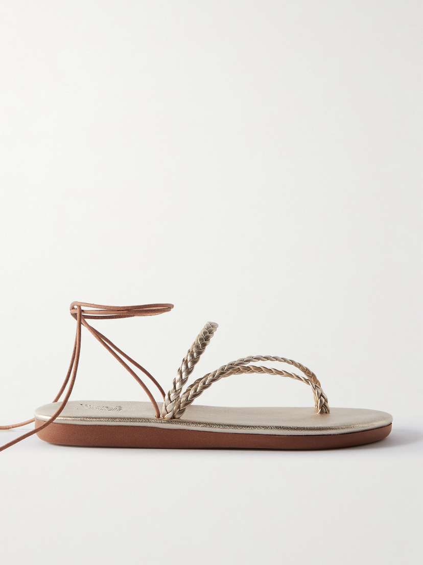 Ancient Greek Sandals Plage Braided Metallic Leather Sandals