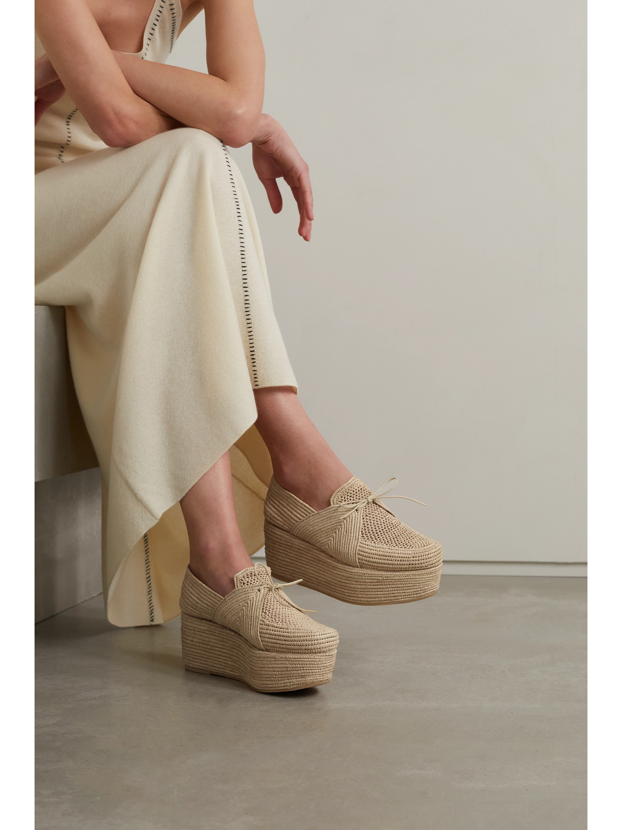 Shop Gabriela Hearst + Clergerie Diamond Raffia Platform Brogues In Neutrals