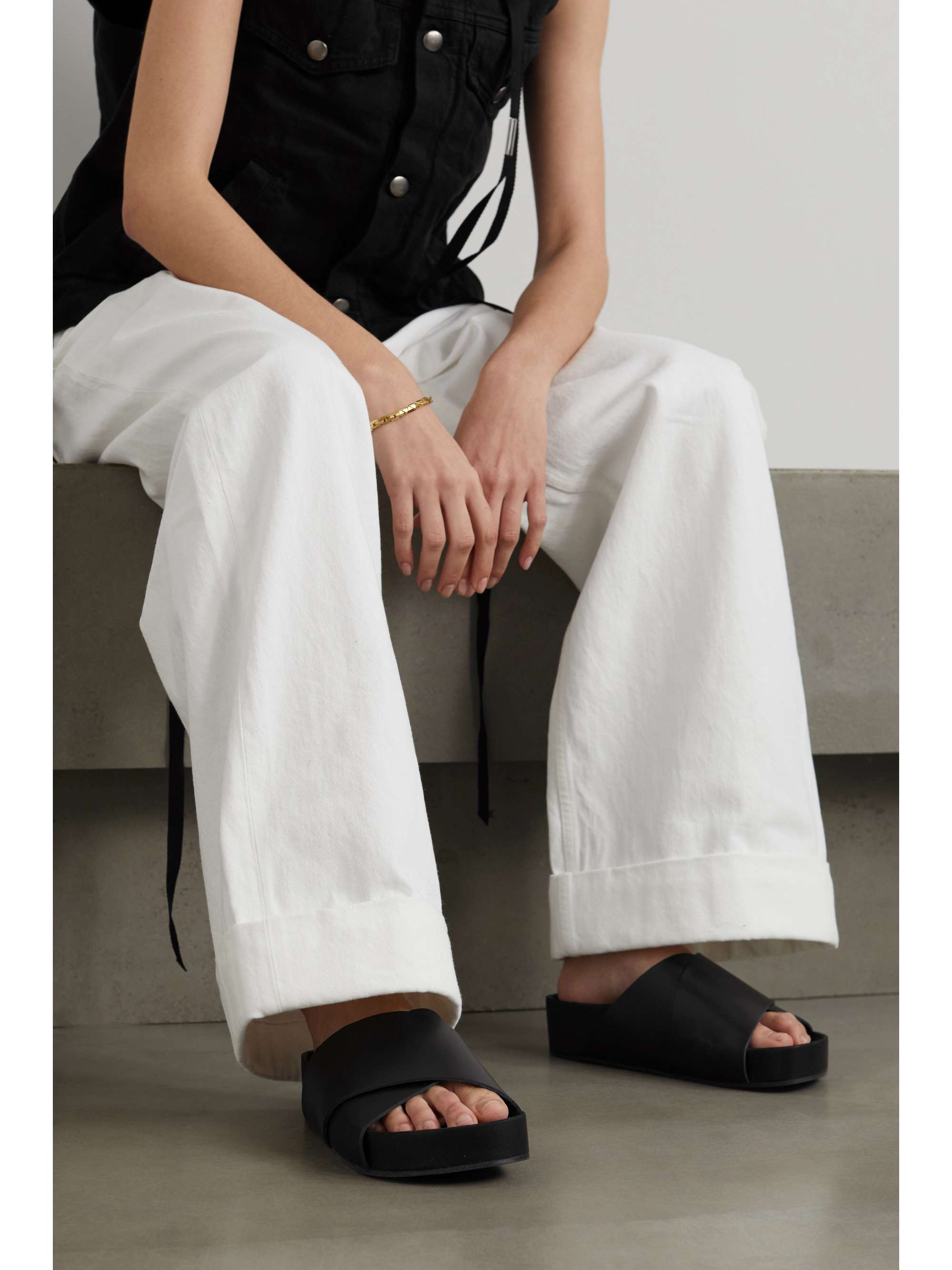 ST. AGNI Leather platform slides | NET-A-PORTER