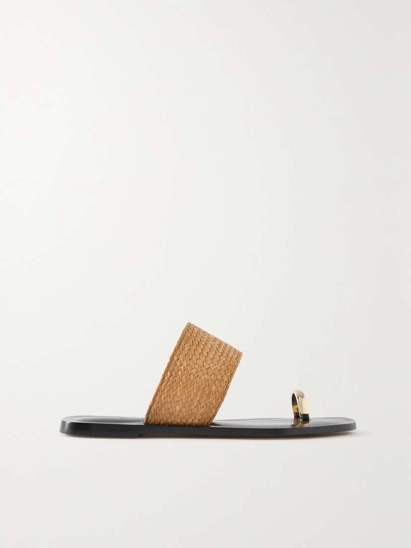 Emme Parsons Agnes Gold-tone And Raffia Slides