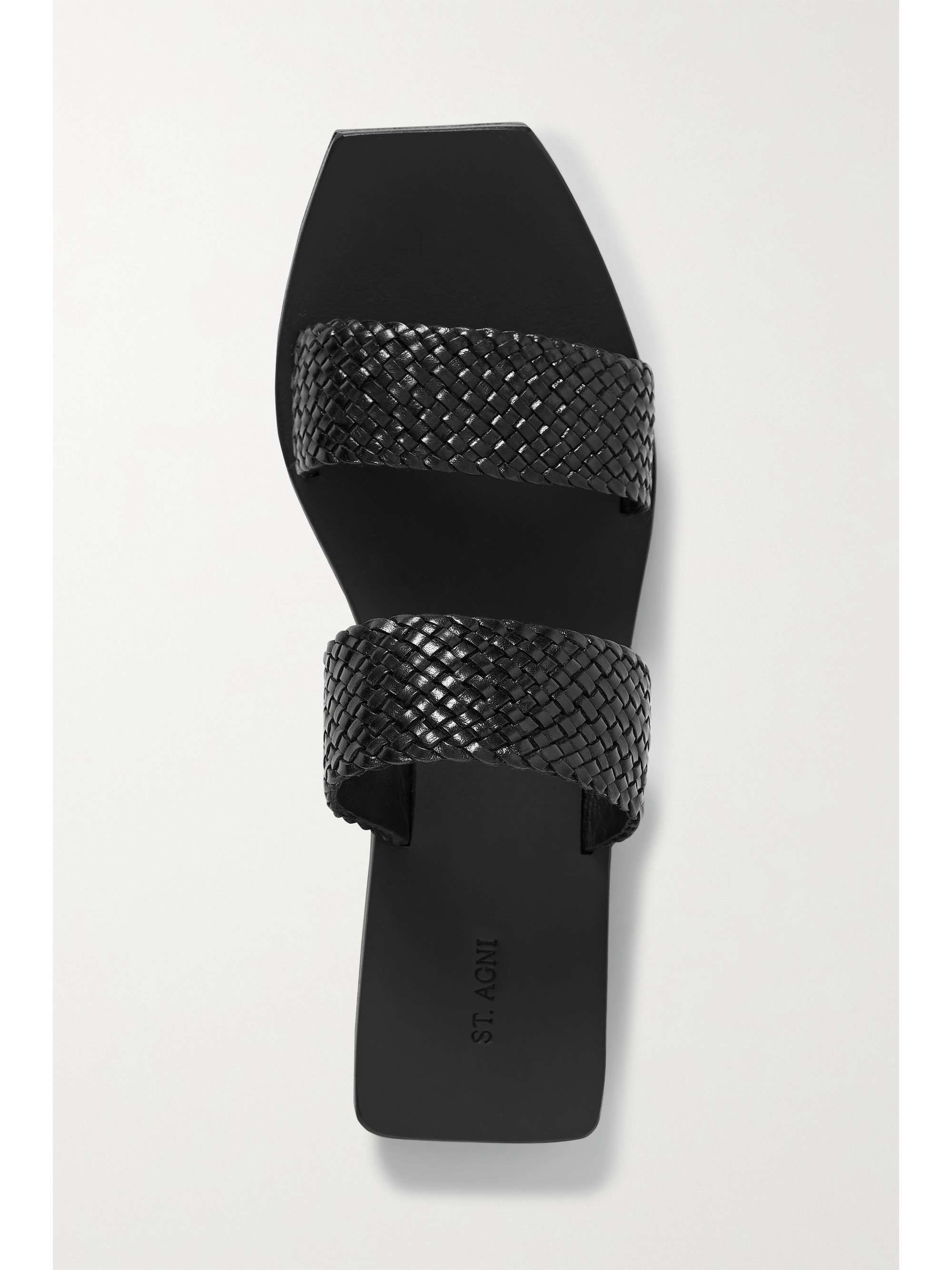 black woven slides