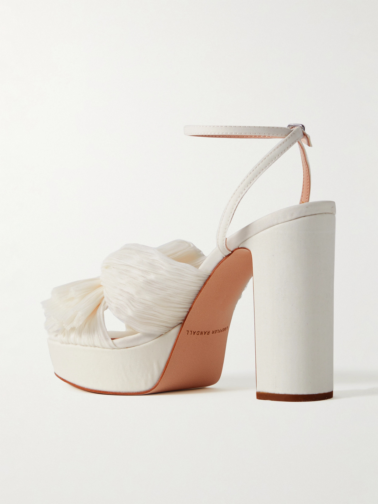 Shop Loeffler Randall Natalia Bow-embellished Plissé-organza Platform Sandals In White