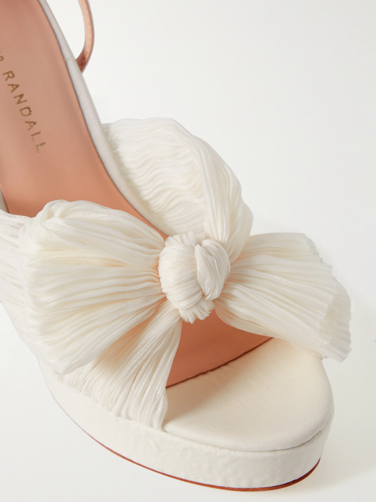 Shop Loeffler Randall Natalia Bow-embellished Plissé-organza Platform Sandals In White